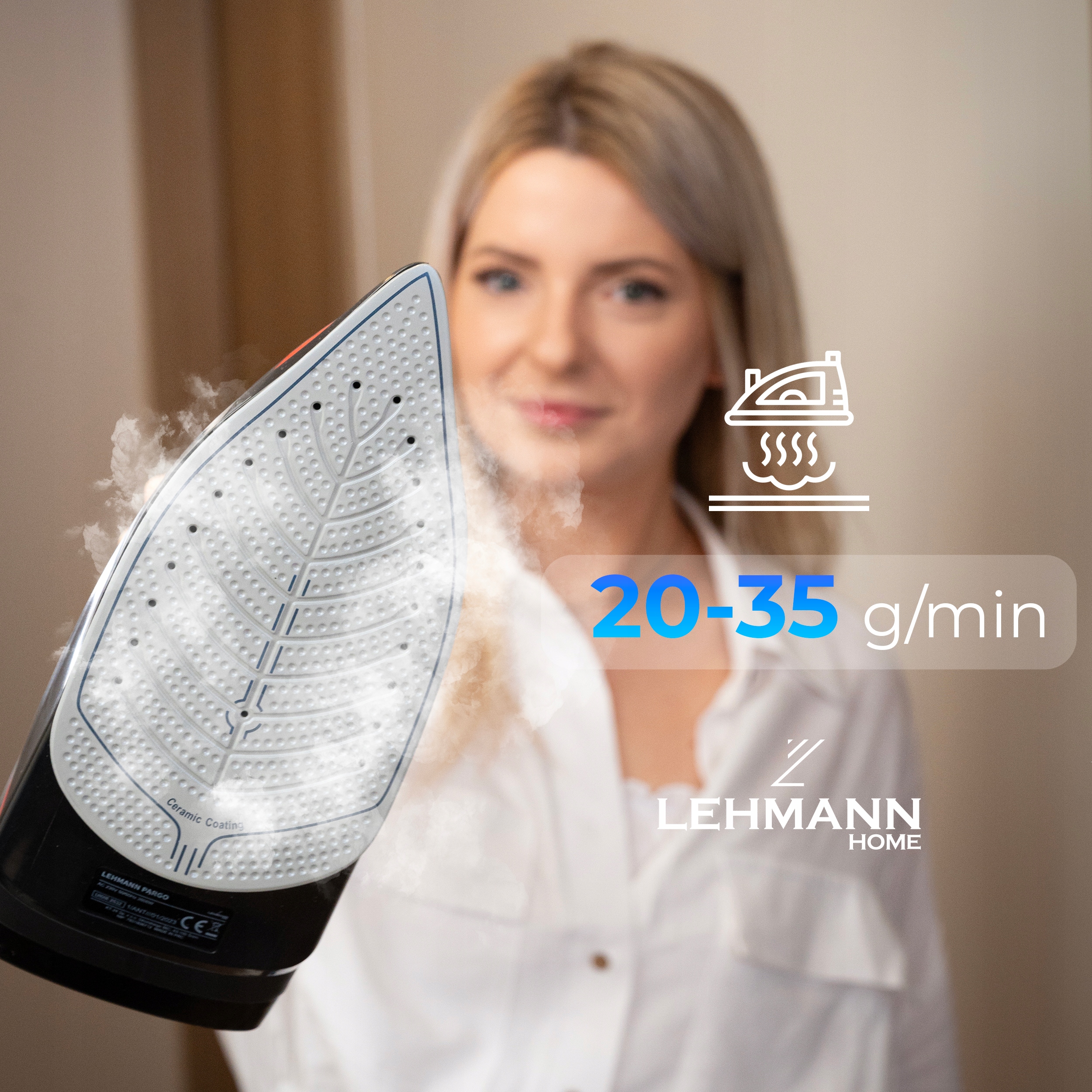 Belaidis garų lygintuvas 3000W su keramikinėmis danga Lehmann Pargo