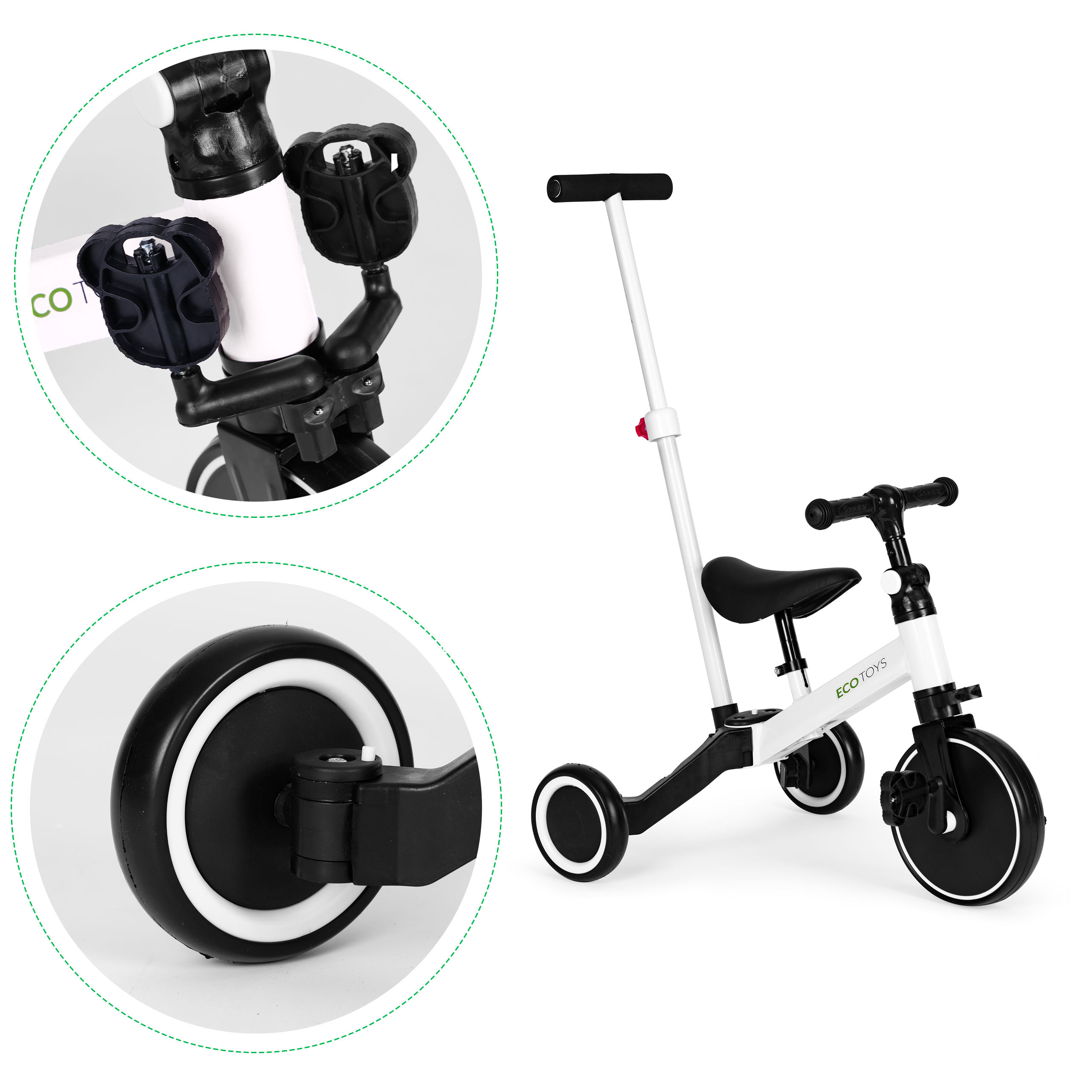 Daugiafunkcinis balansinis triratukas Ecotoys 2in1, baltas/juodas