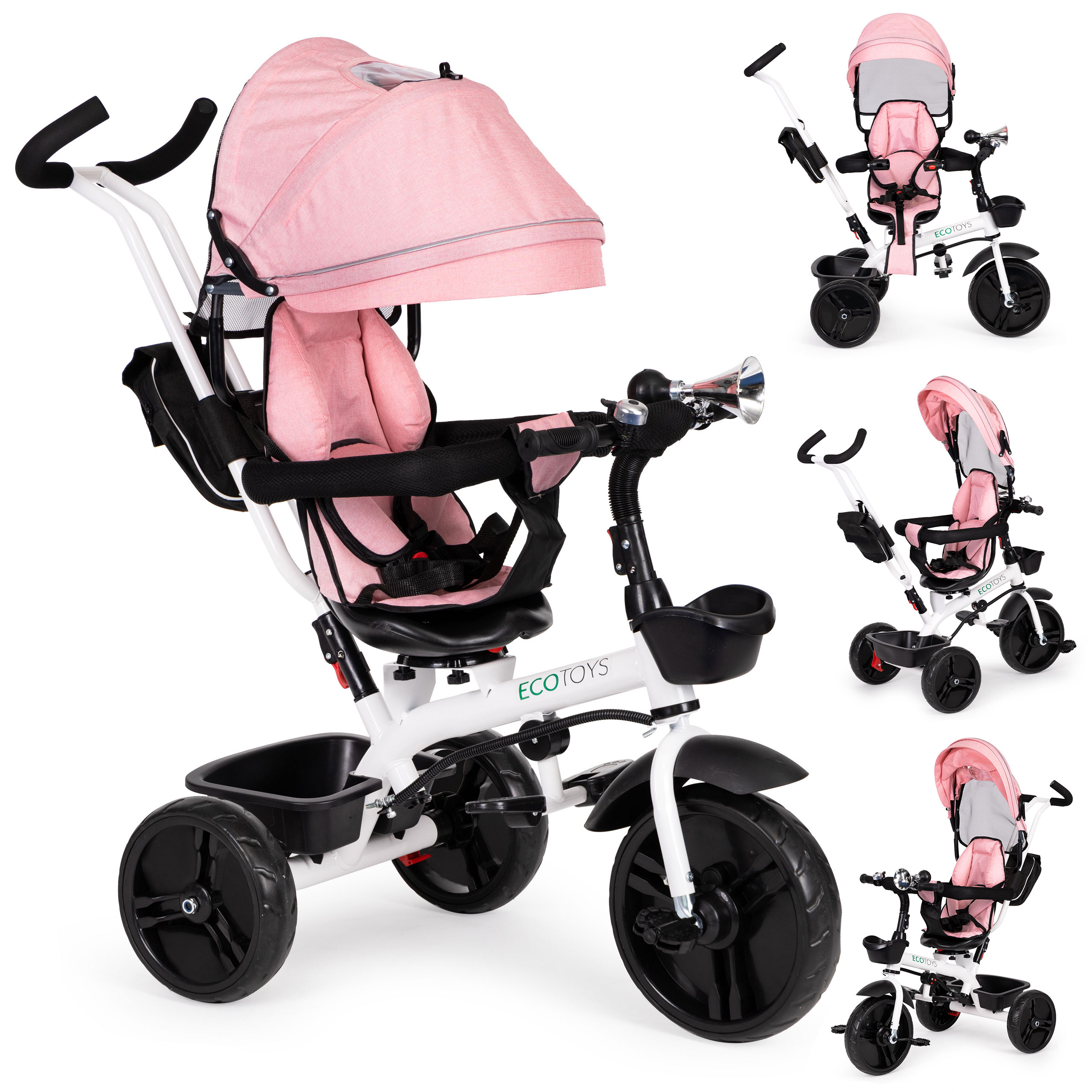 Ecotoys vaikiškas triratis su 360° besisukančia sėdyne