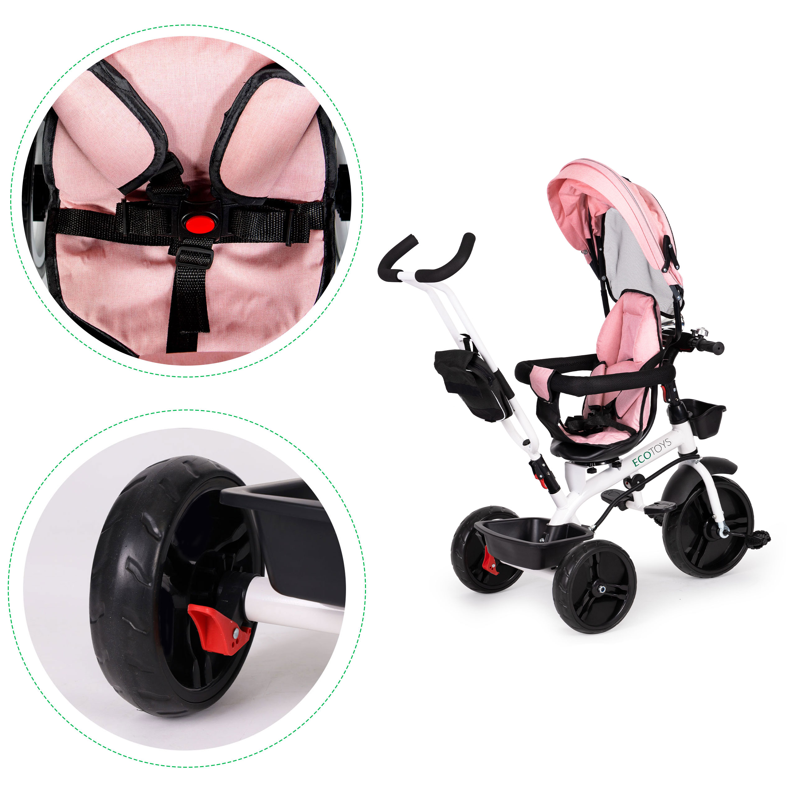 Ecotoys vaikiškas triratis su 360° besisukančia sėdyne