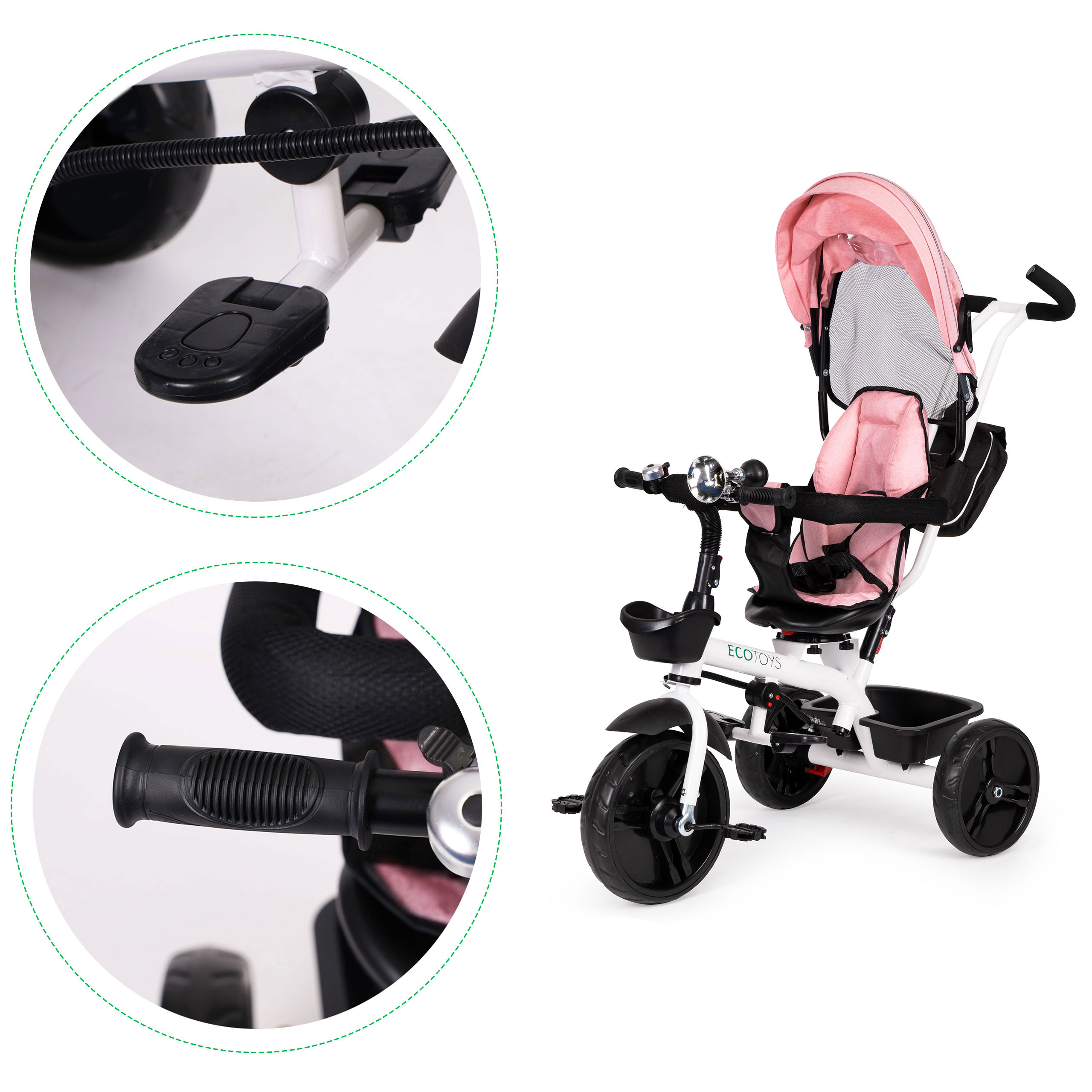 Ecotoys vaikiškas triratis su 360° besisukančia sėdyne