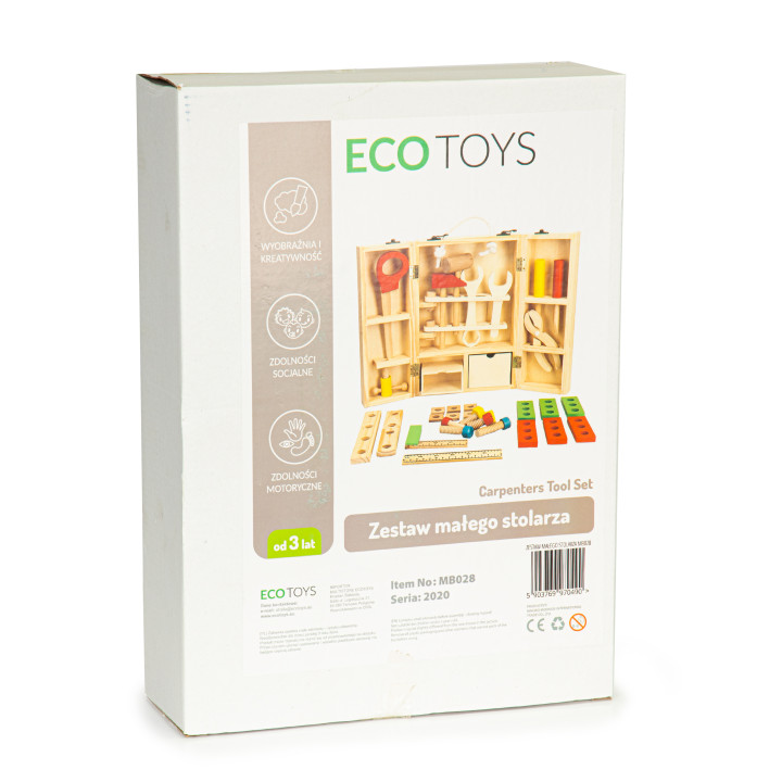 Medinių įrankių komplektas dėžutėje EcoToys XXL, 10 vnt.