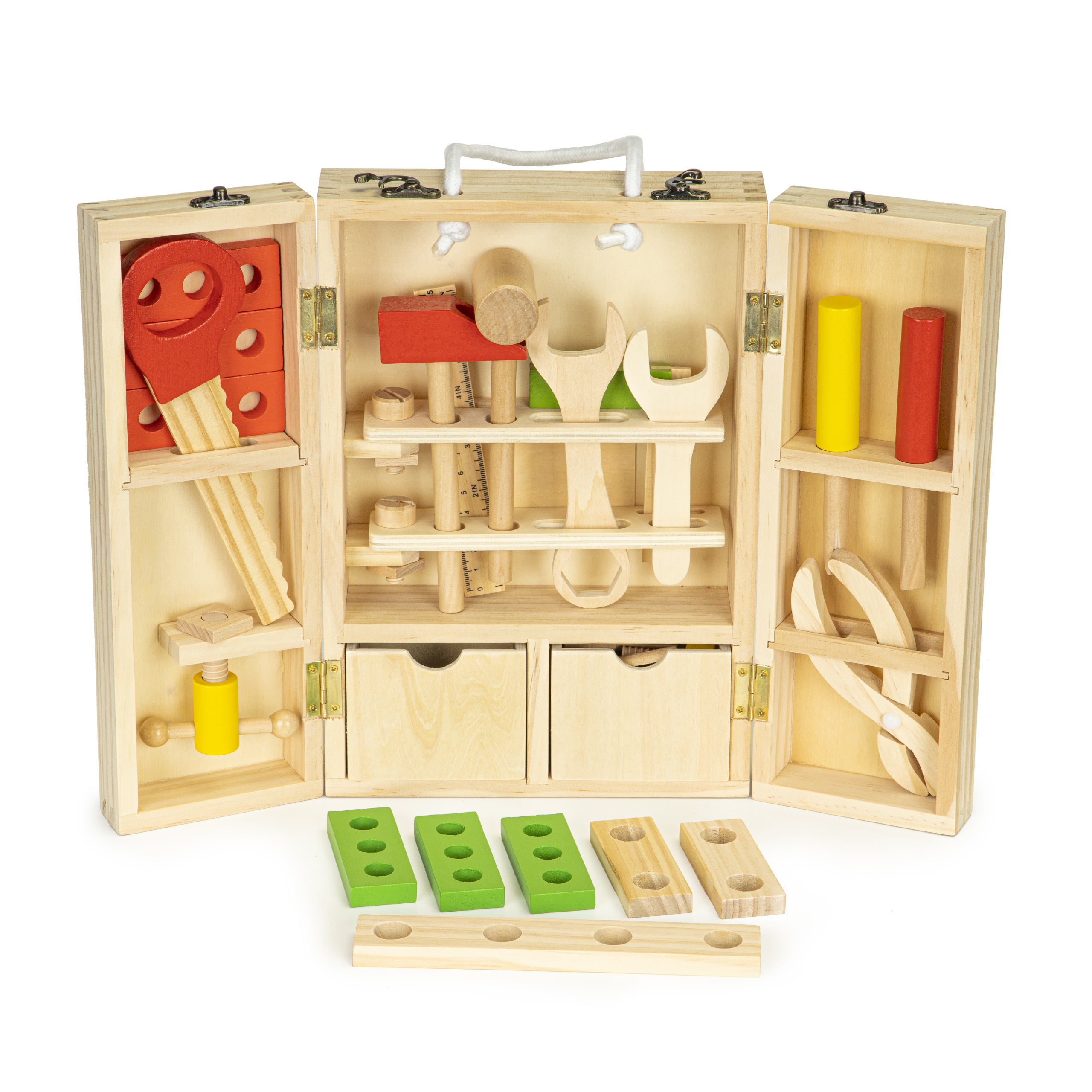 Medinių įrankių komplektas dėžutėje EcoToys XXL, 10 vnt.
