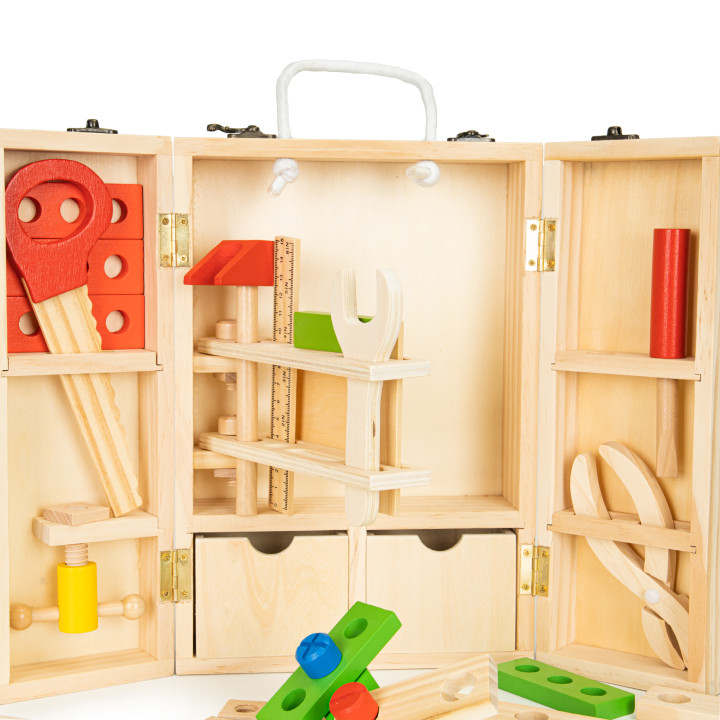 Medinių įrankių komplektas dėžutėje EcoToys XXL, 10 vnt.