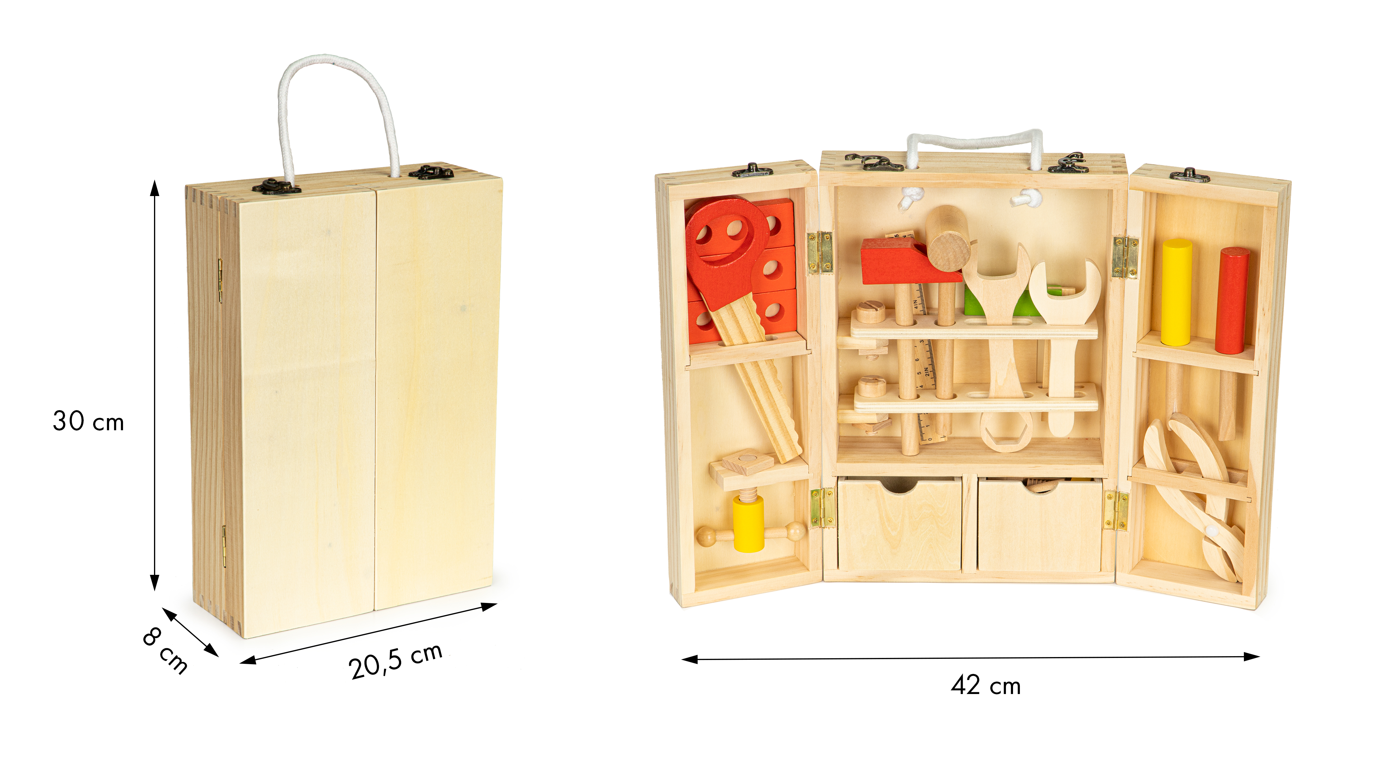 Medinių įrankių komplektas dėžutėje EcoToys XXL, 10 vnt.