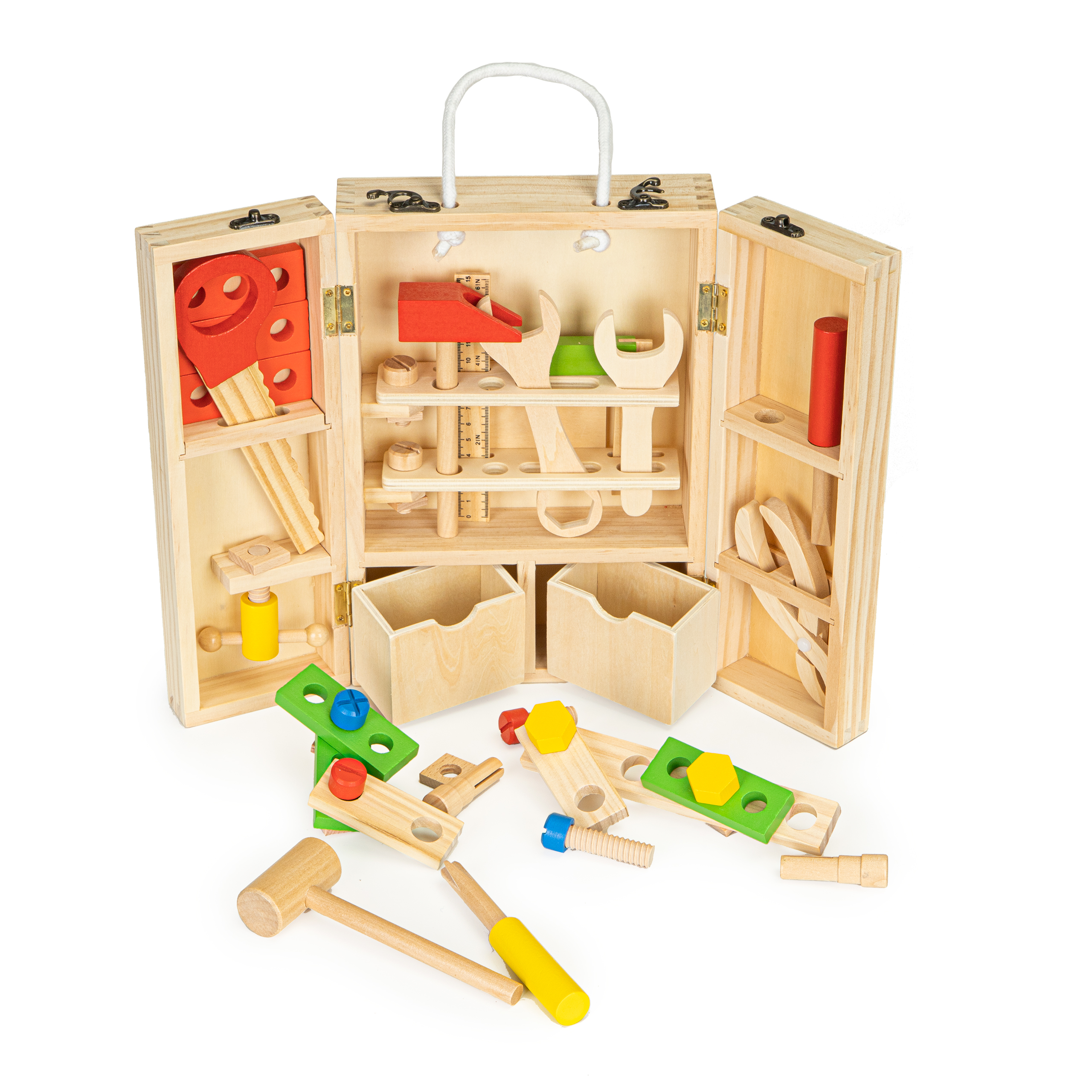 Medinių įrankių komplektas dėžutėje EcoToys XXL, 10 vnt.
