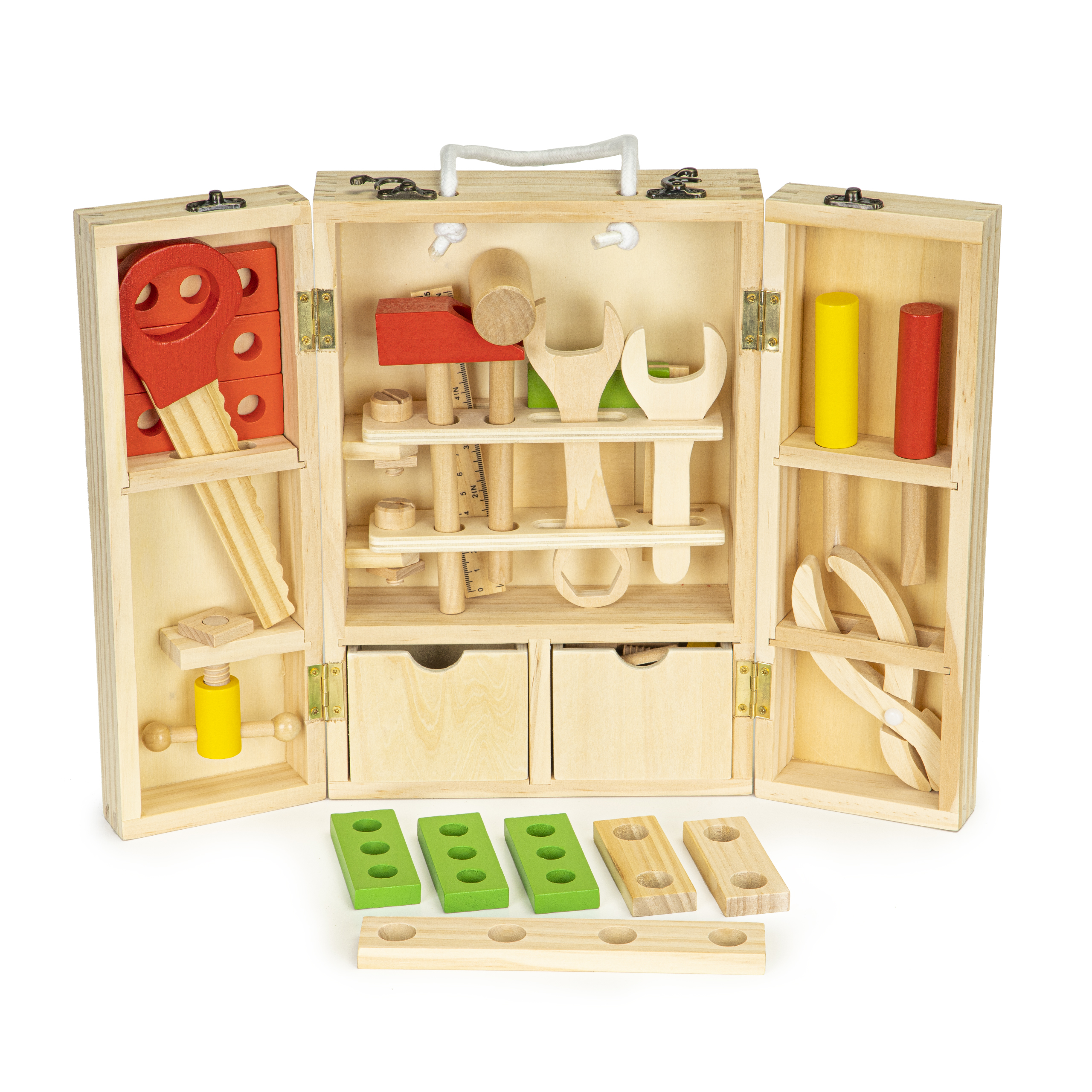 Medinių įrankių komplektas dėžutėje EcoToys XXL, 10 vnt.