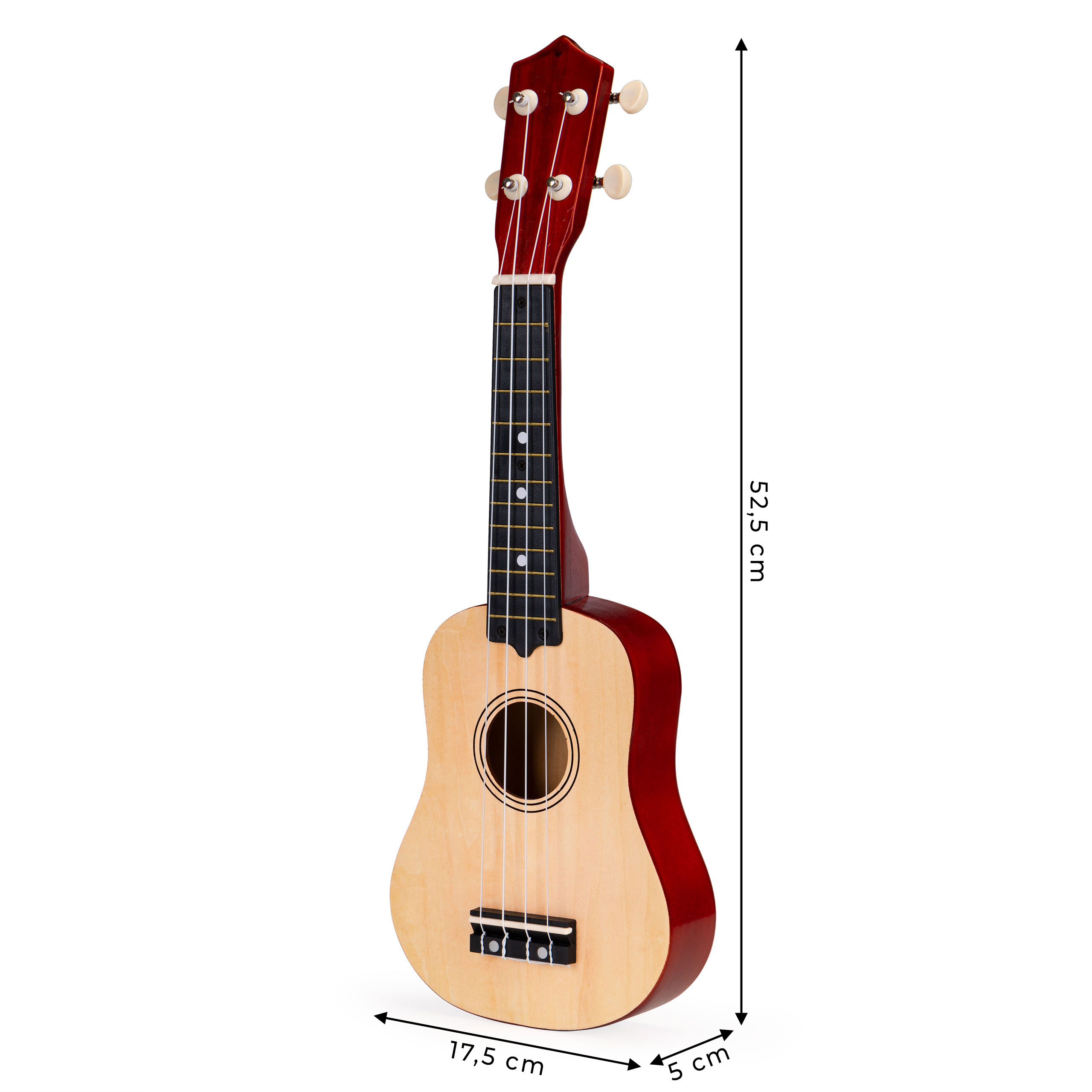 Vaikiška medinė ukulele gitara su 4 stygomis ecotoys, ruda / smėlio spalvos