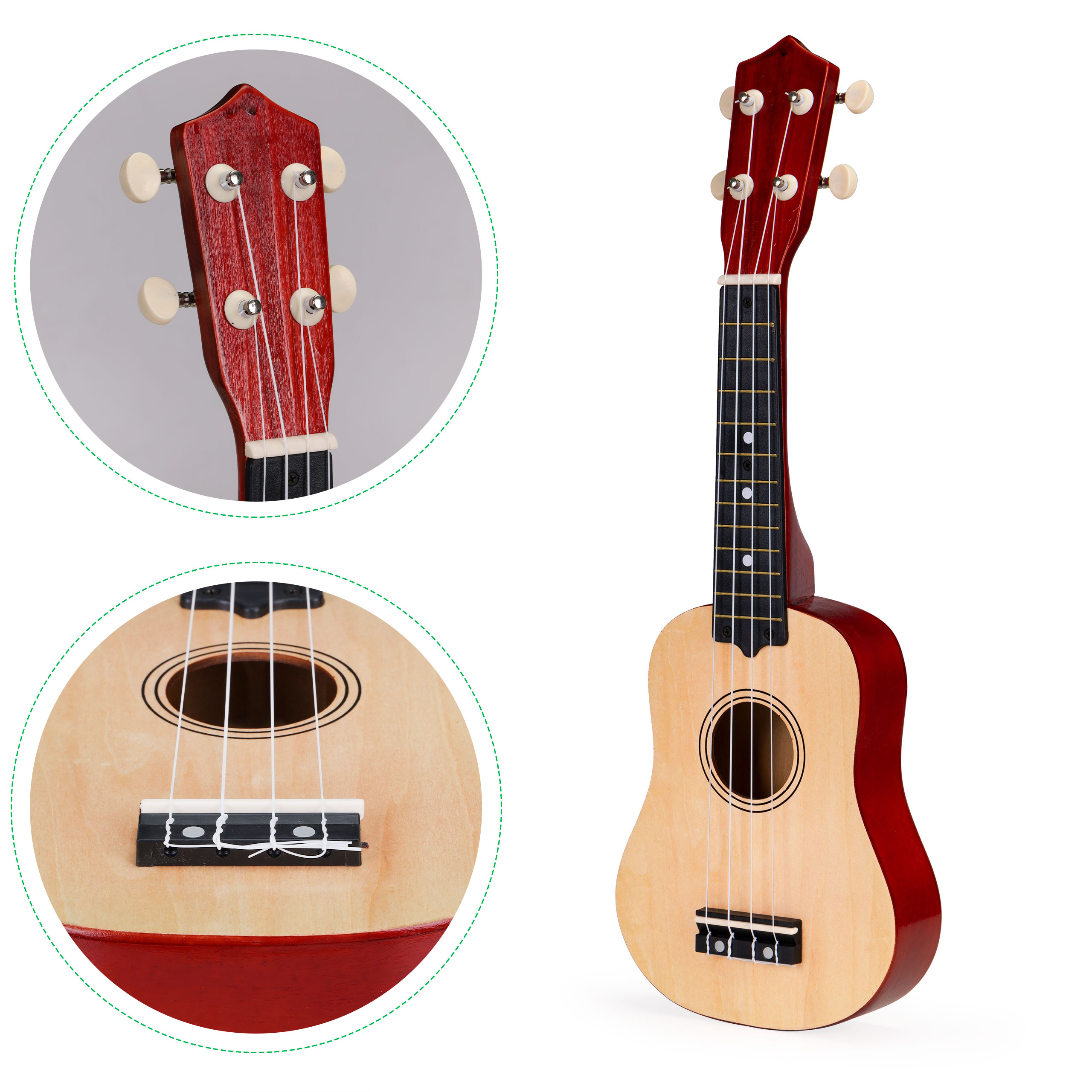 Vaikiška medinė ukulele gitara su 4 stygomis ecotoys, ruda / smėlio spalvos