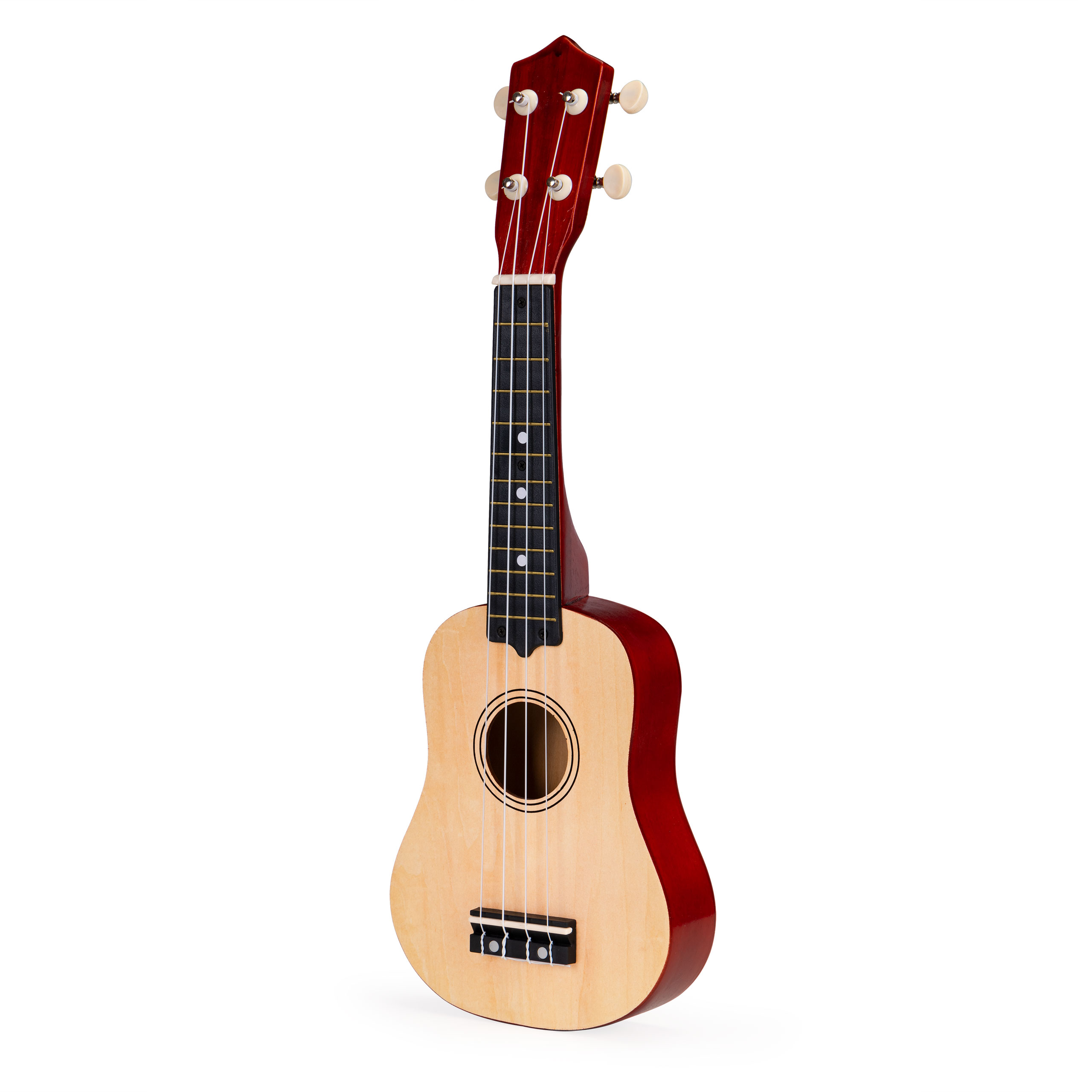 Vaikiška medinė ukulele gitara su 4 stygomis ecotoys, ruda / smėlio spalvos