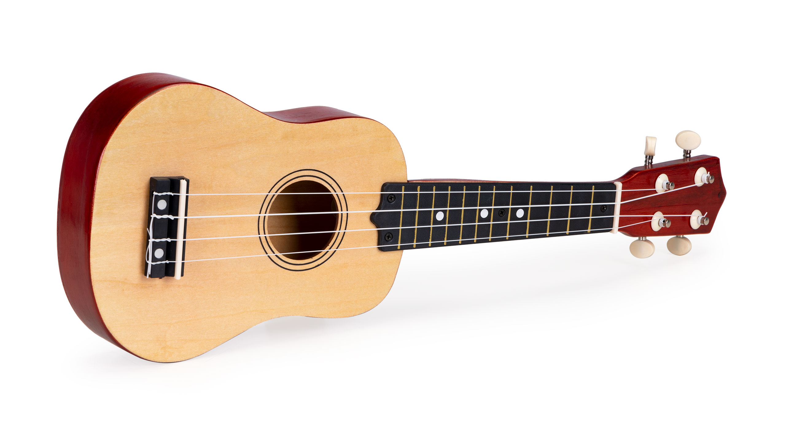 Vaikiška medinė ukulele gitara su 4 stygomis ecotoys, ruda / smėlio spalvos
