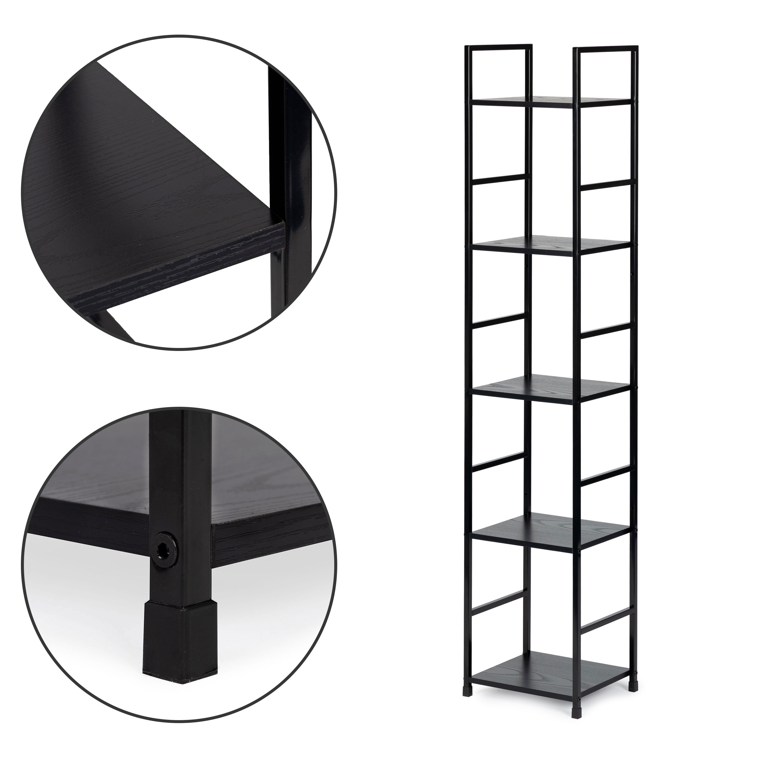 Moderni medinė lentyna, metaliniu rėmu loft, juoda