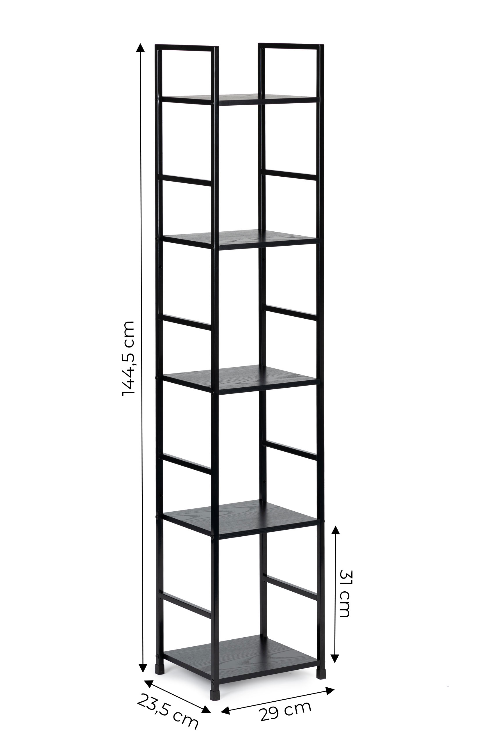 Moderni medinė lentyna, metaliniu rėmu loft, juoda