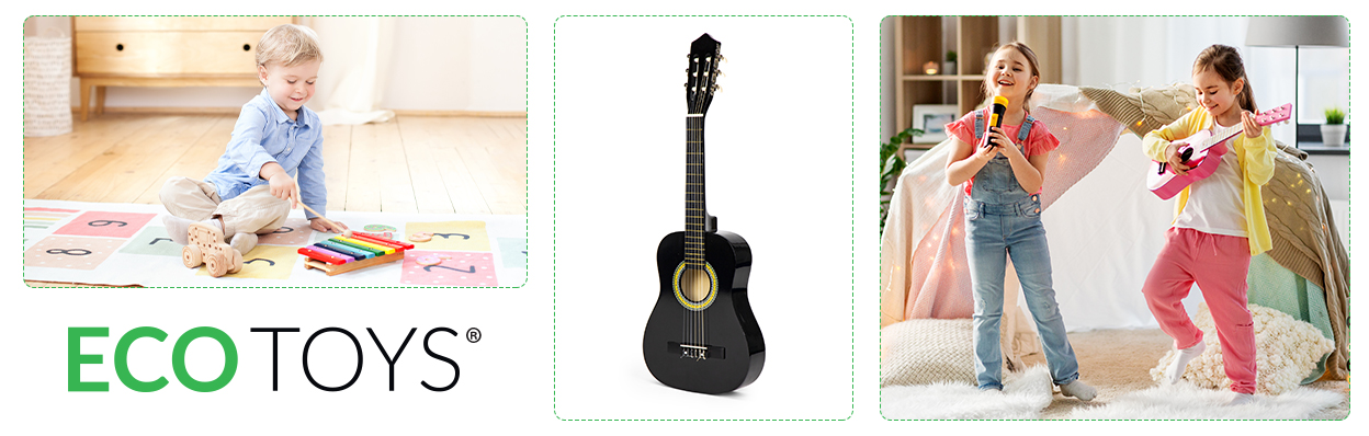 Vaikiška medinė gitara ecotoys, juoda