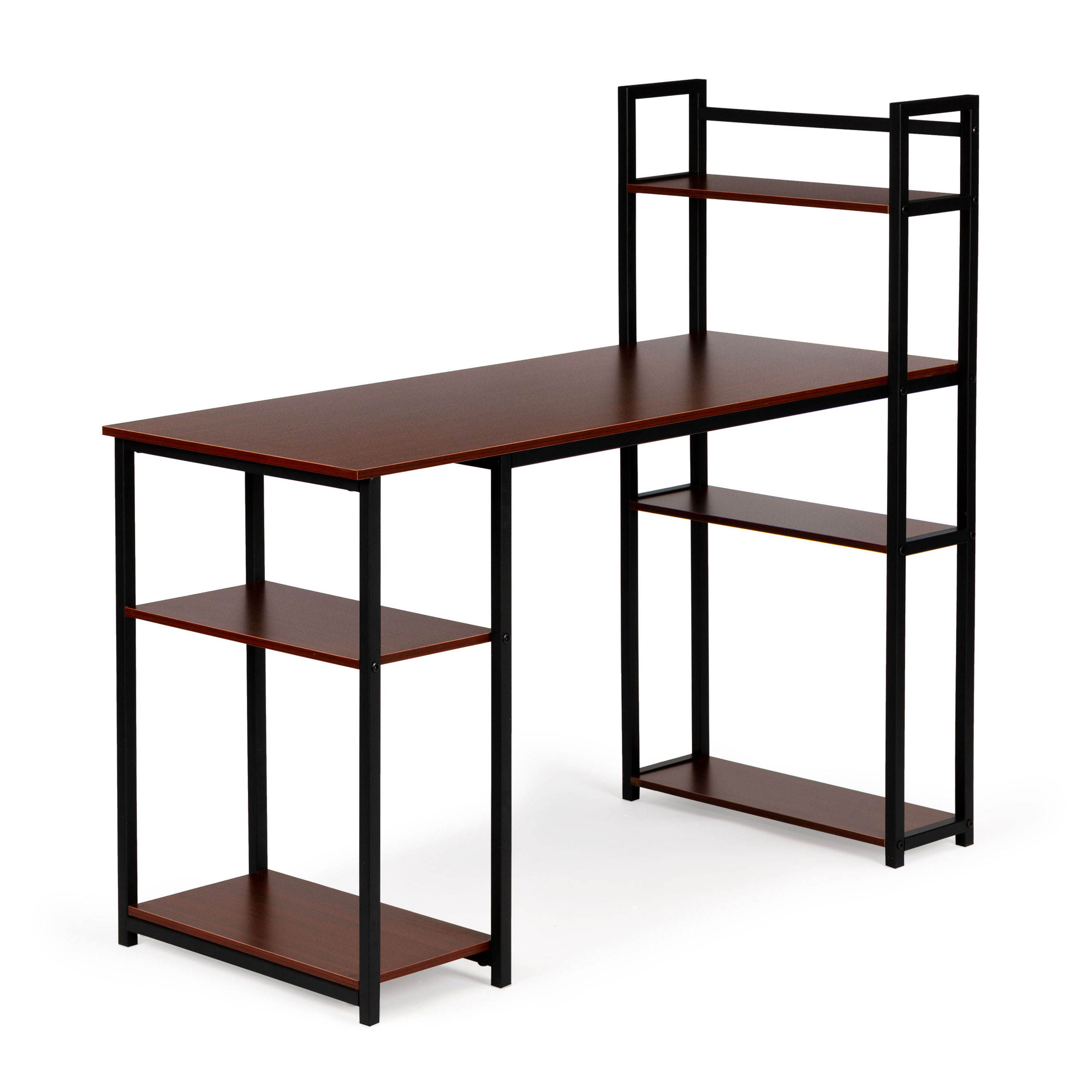 Darvo stalas su lentynomis dark bronze