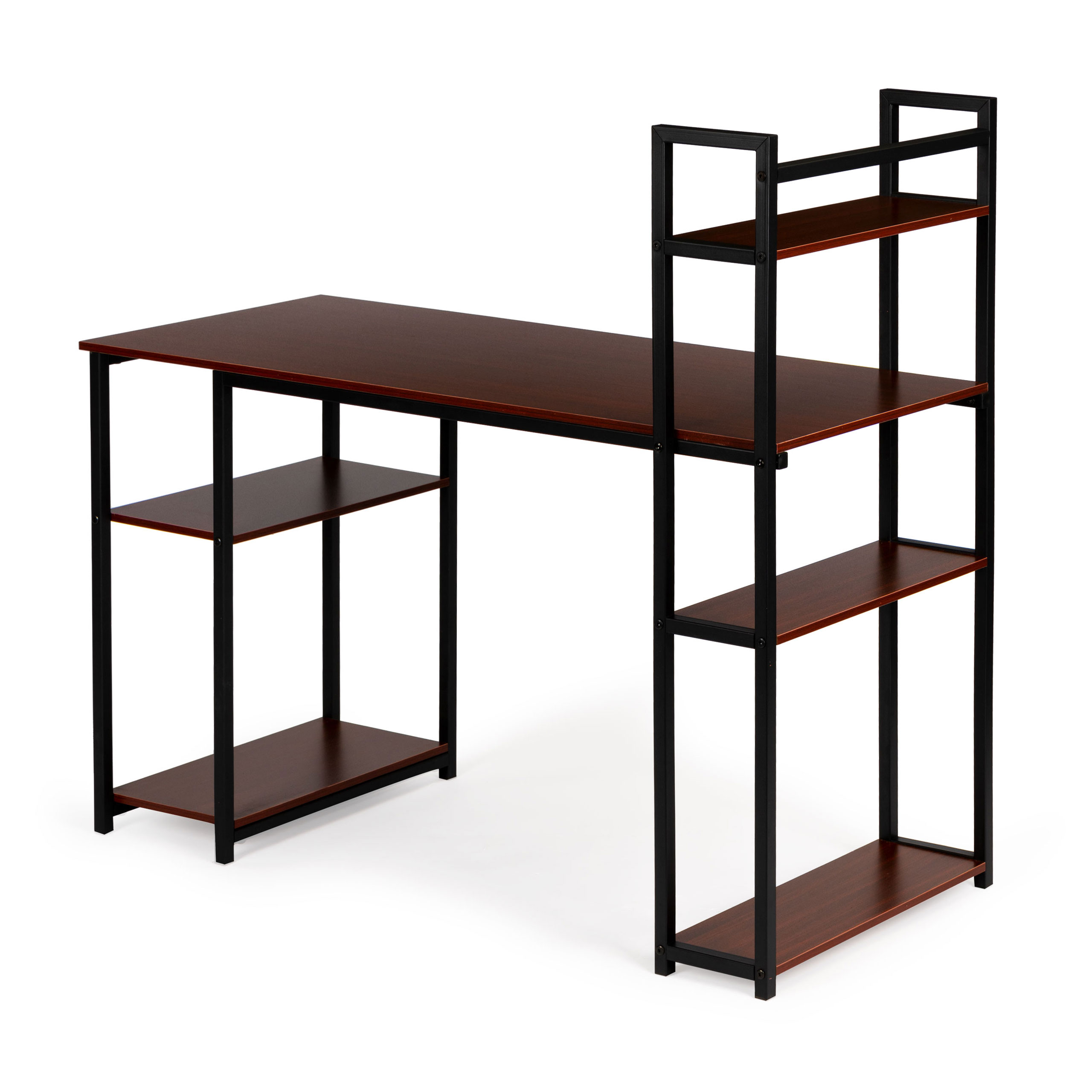 Darvo stalas su lentynomis dark bronze