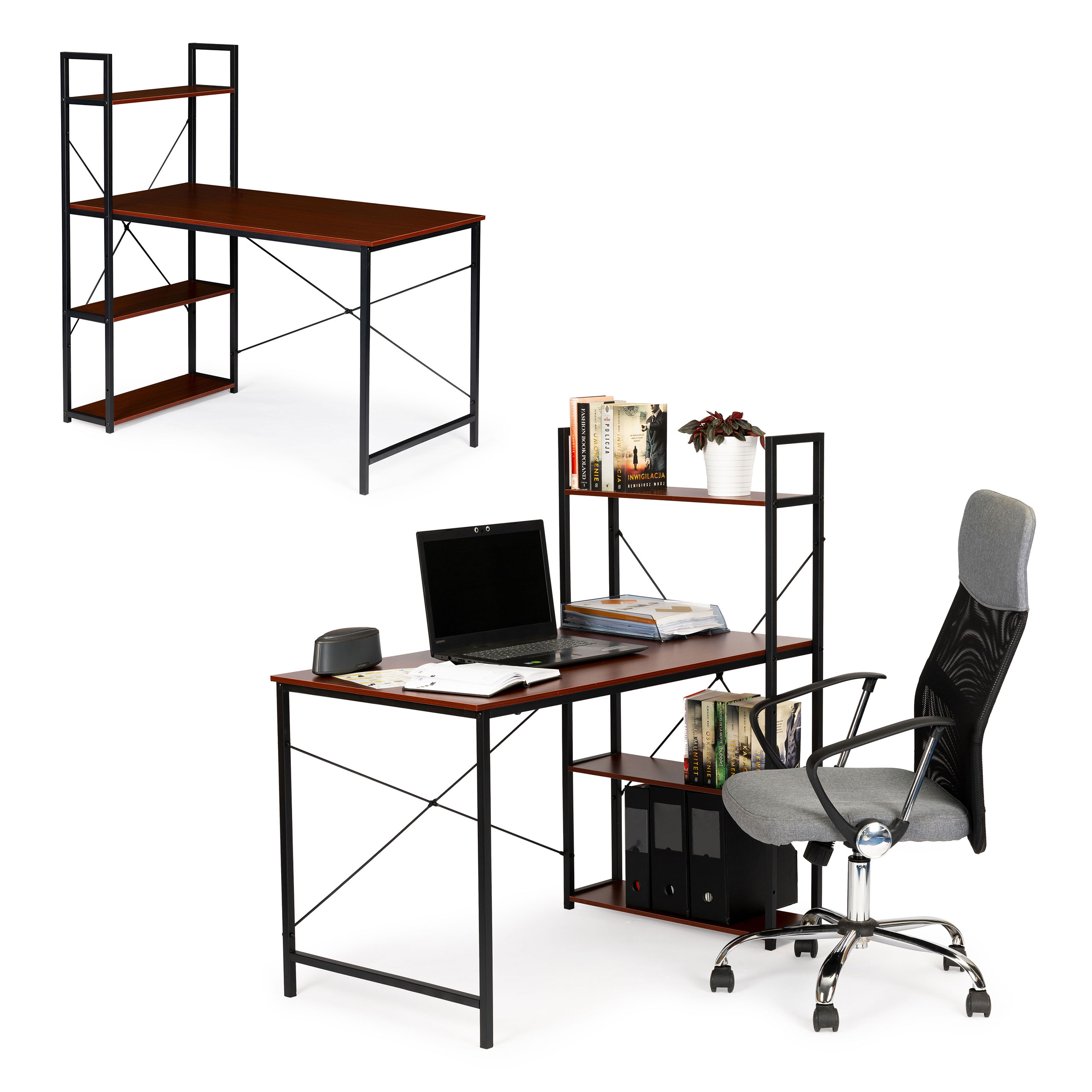 Rašomasis stalas modern home, 120x64 cm, rudas/juodas