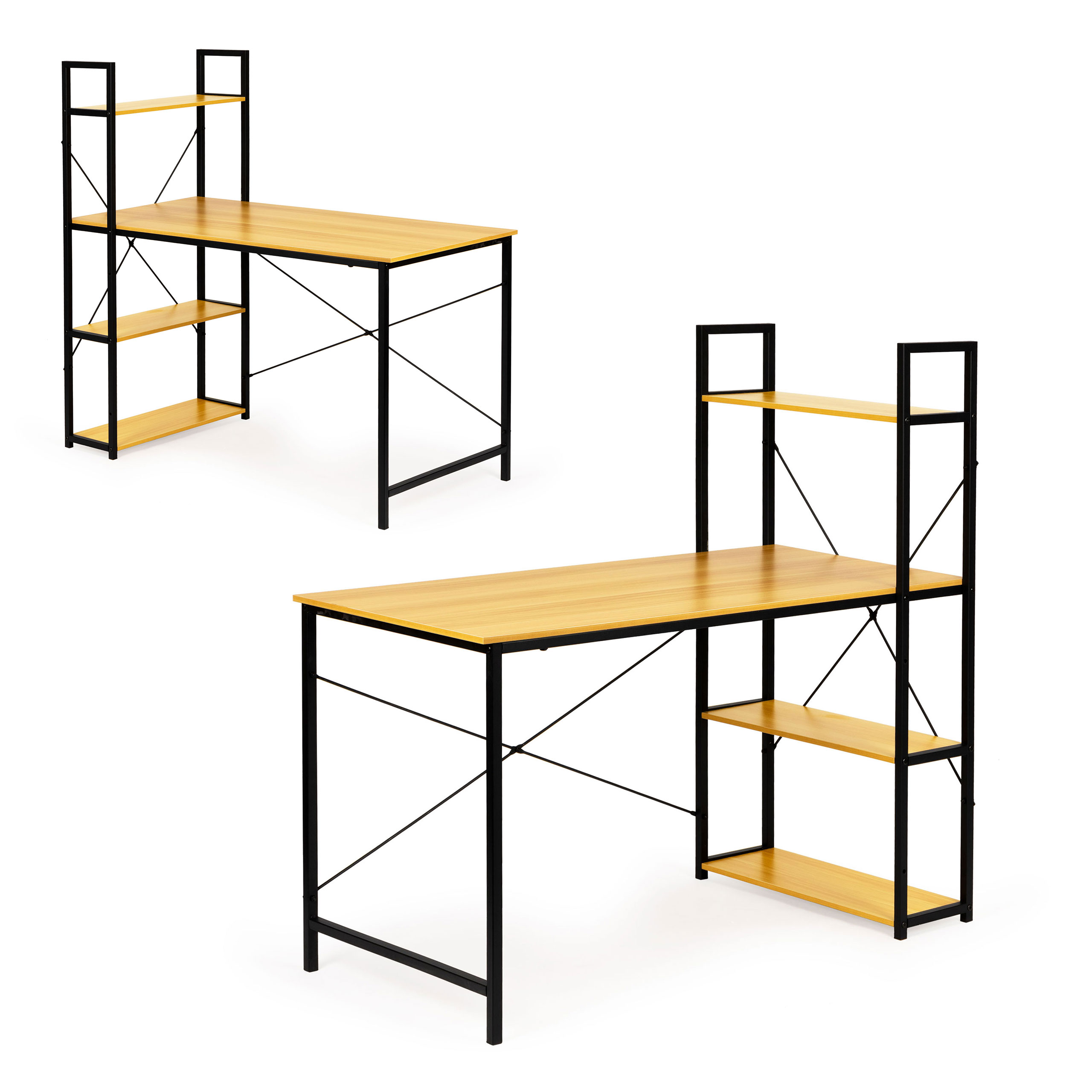 Darbo stalas su lentynomis light oak