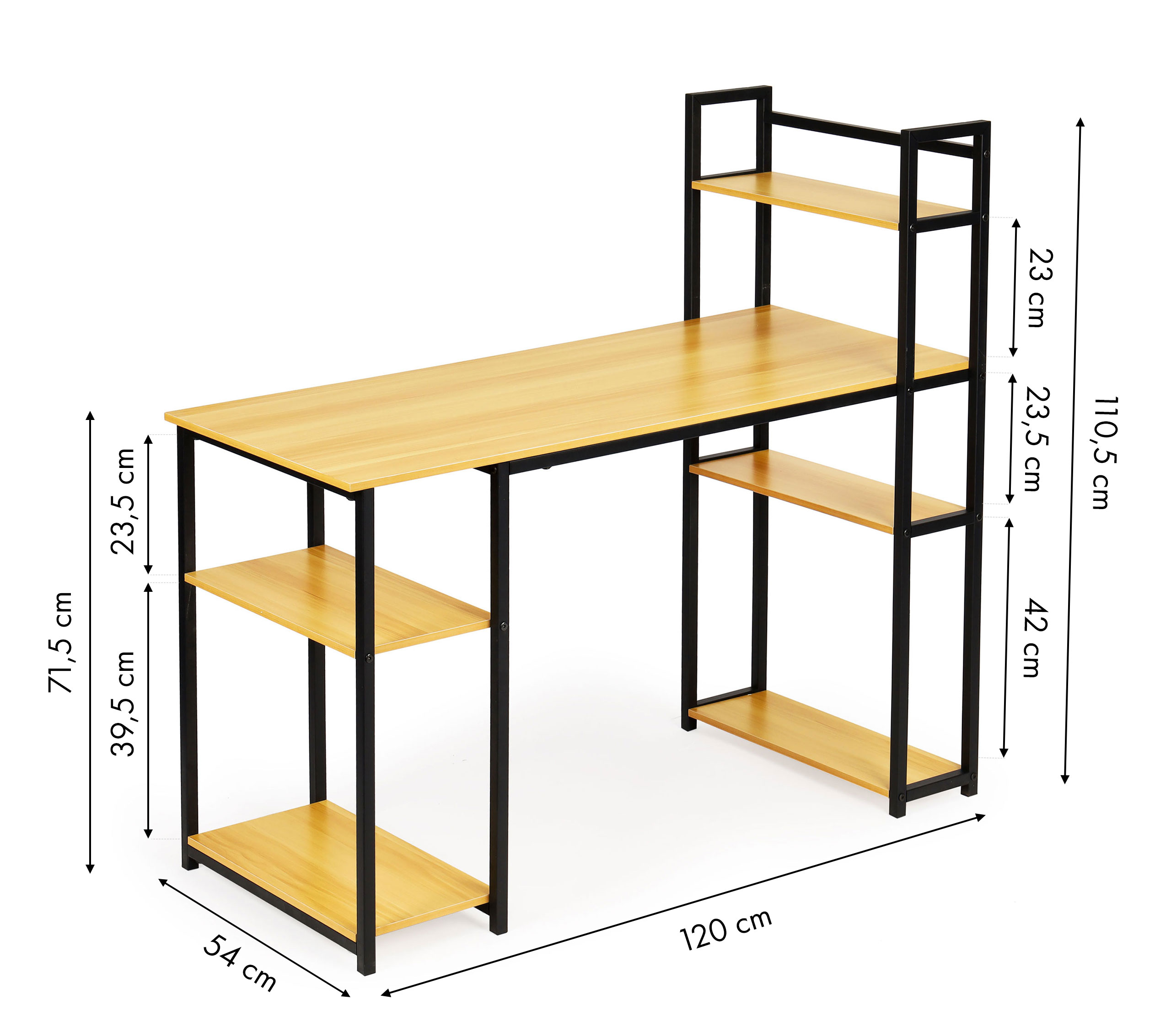 Darbo stalas su lentynomis light oak