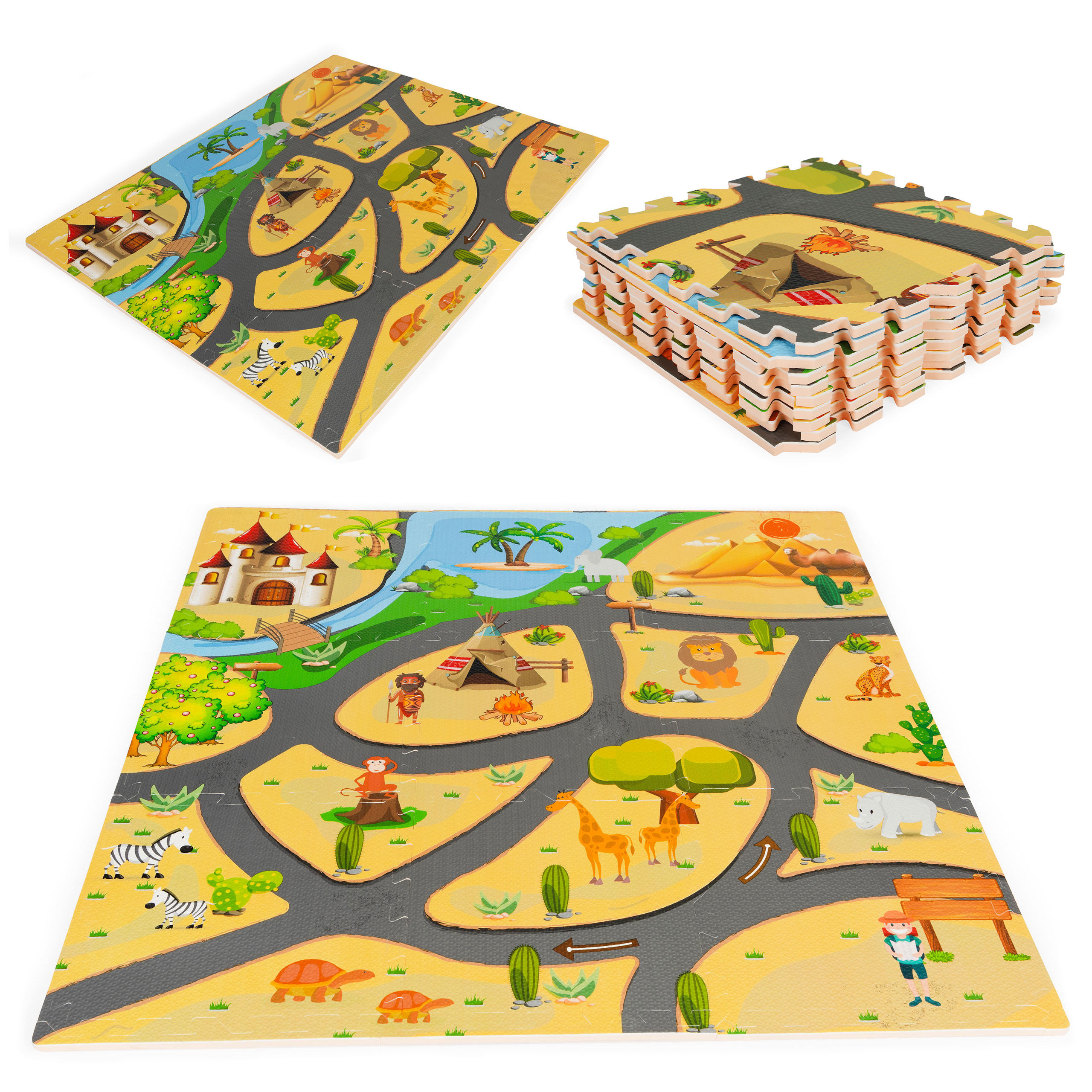 Kilimėlis-dėlionė Ecotoys Safari, 9 dalių, 93*93 cm
