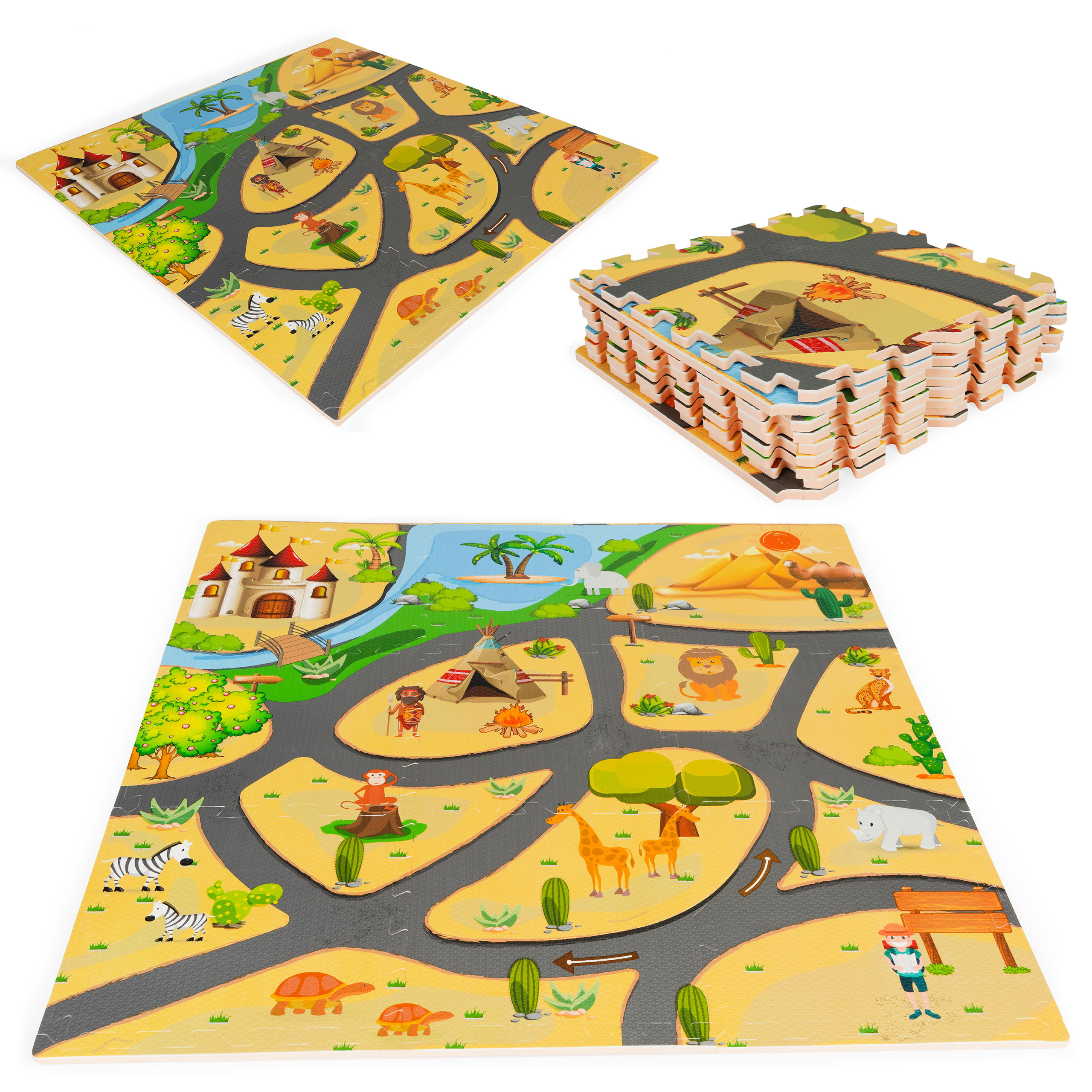 Kilimėlis-dėlionė Ecotoys Safari, 9 dalių, 93*93 cm