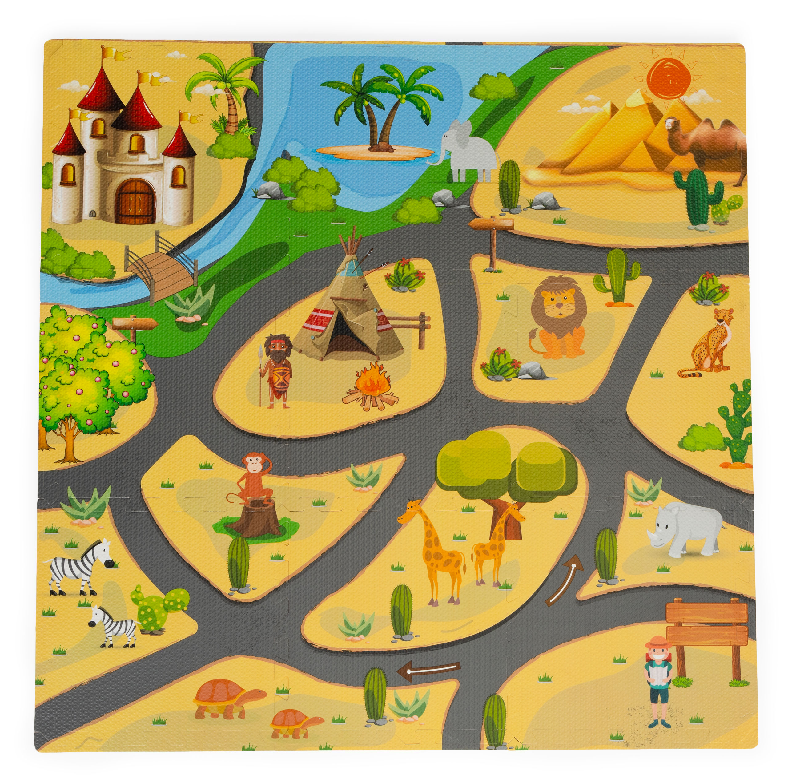 Kilimėlis-dėlionė Ecotoys Safari, 9 dalių, 93*93 cm