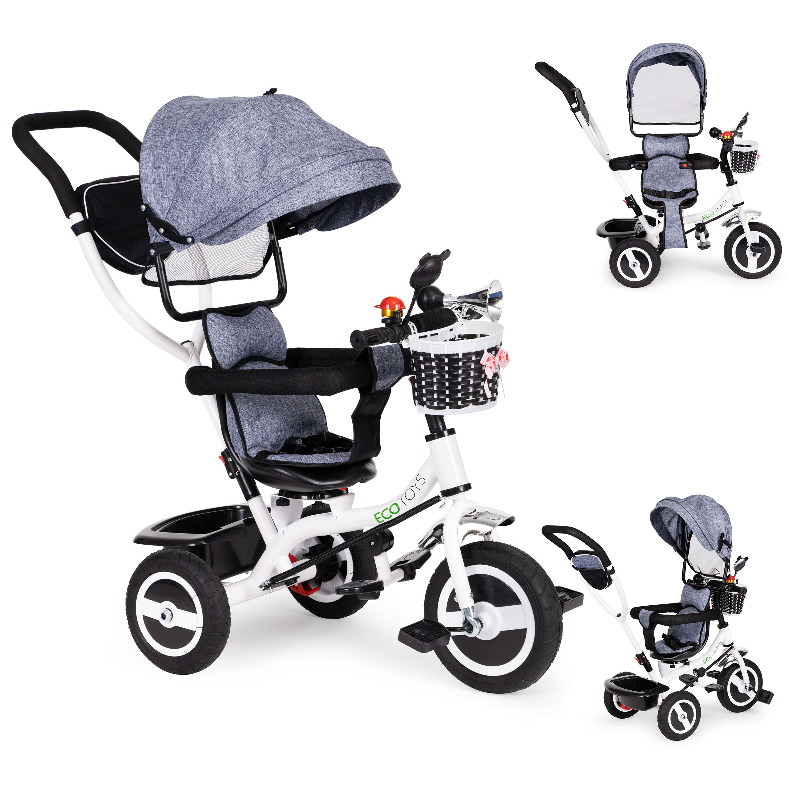 Rotacinis triratukas ecotoys, pilkas