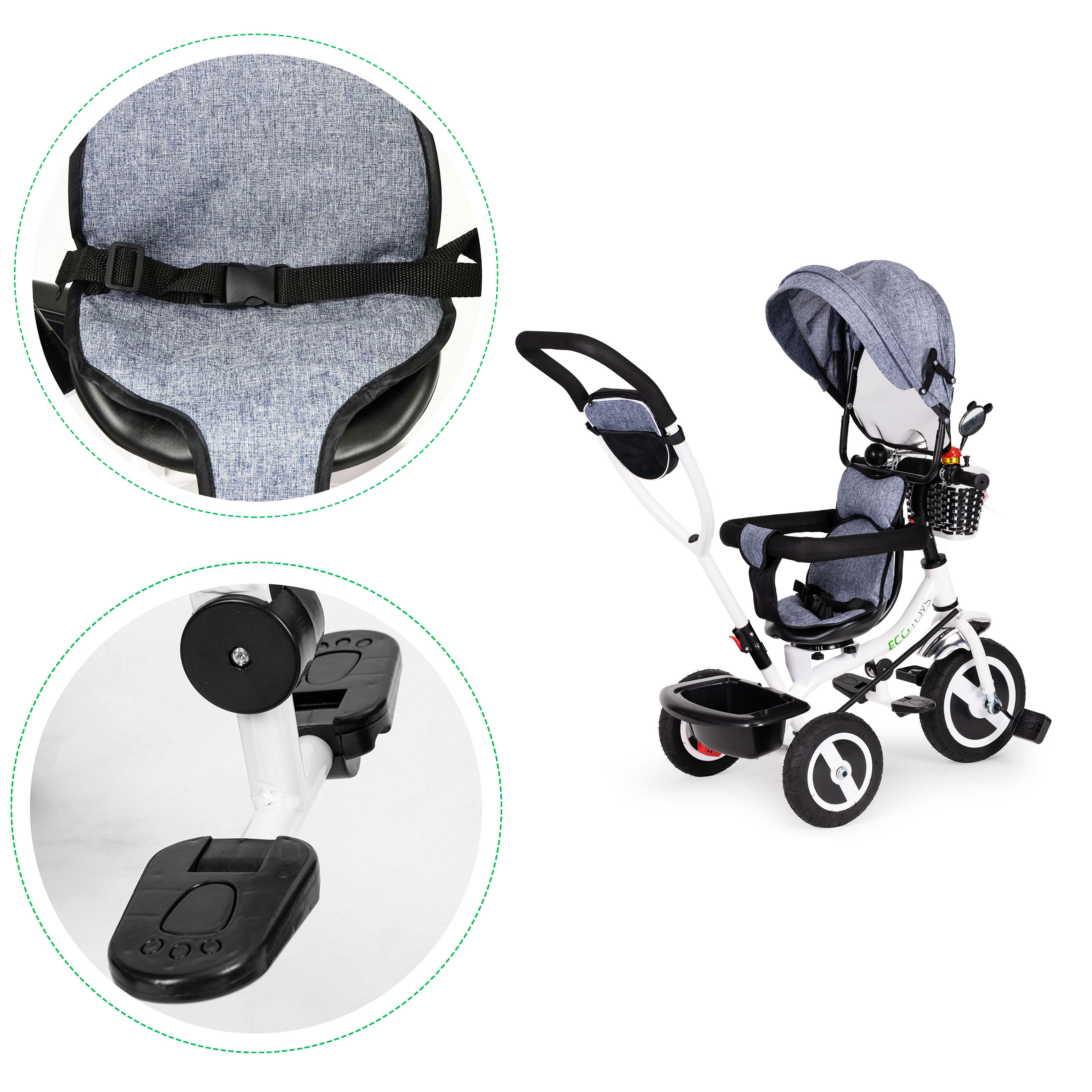 Rotacinis triratukas ecotoys, pilkas