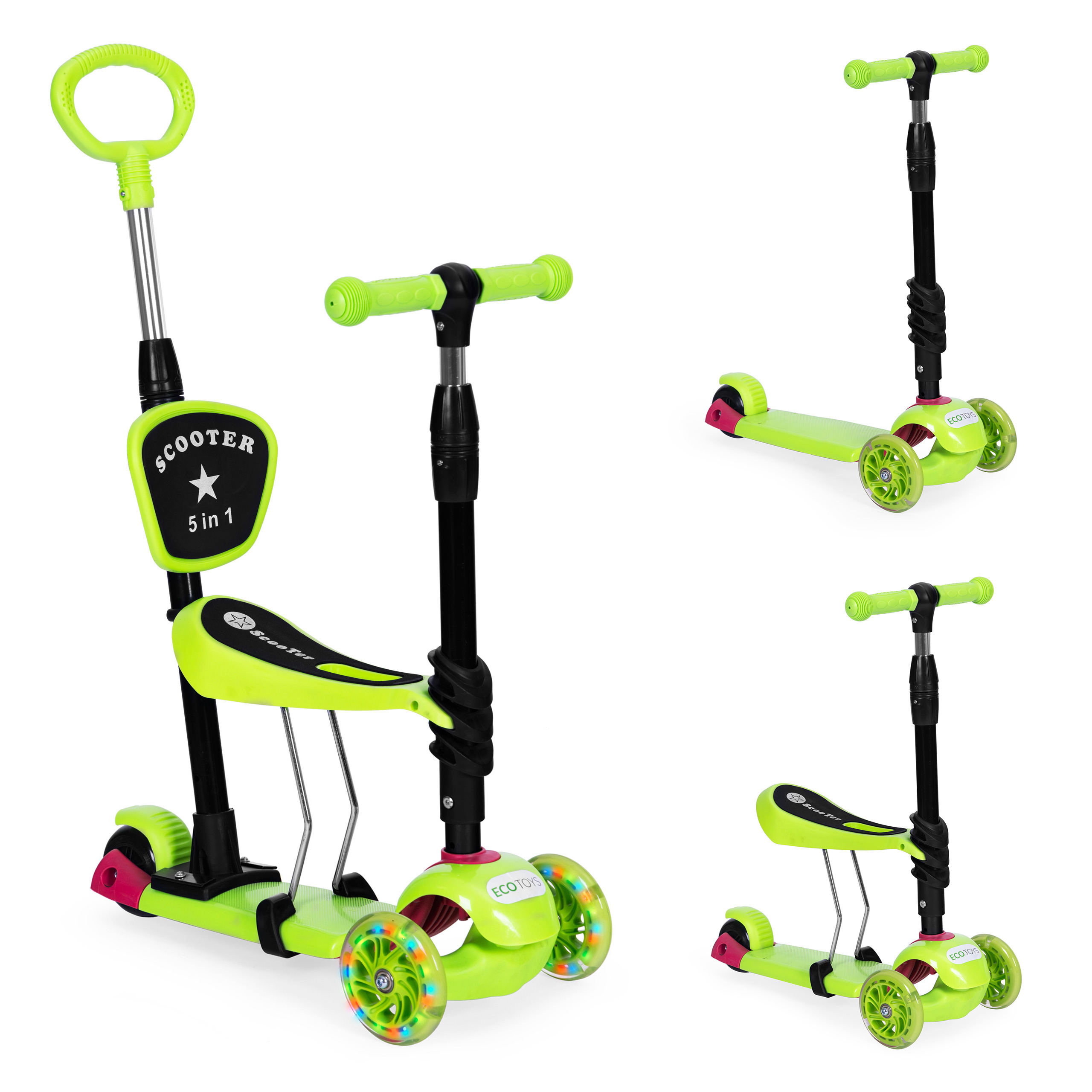 Triratis paspirtukas ecotoys 5in1, žalias
