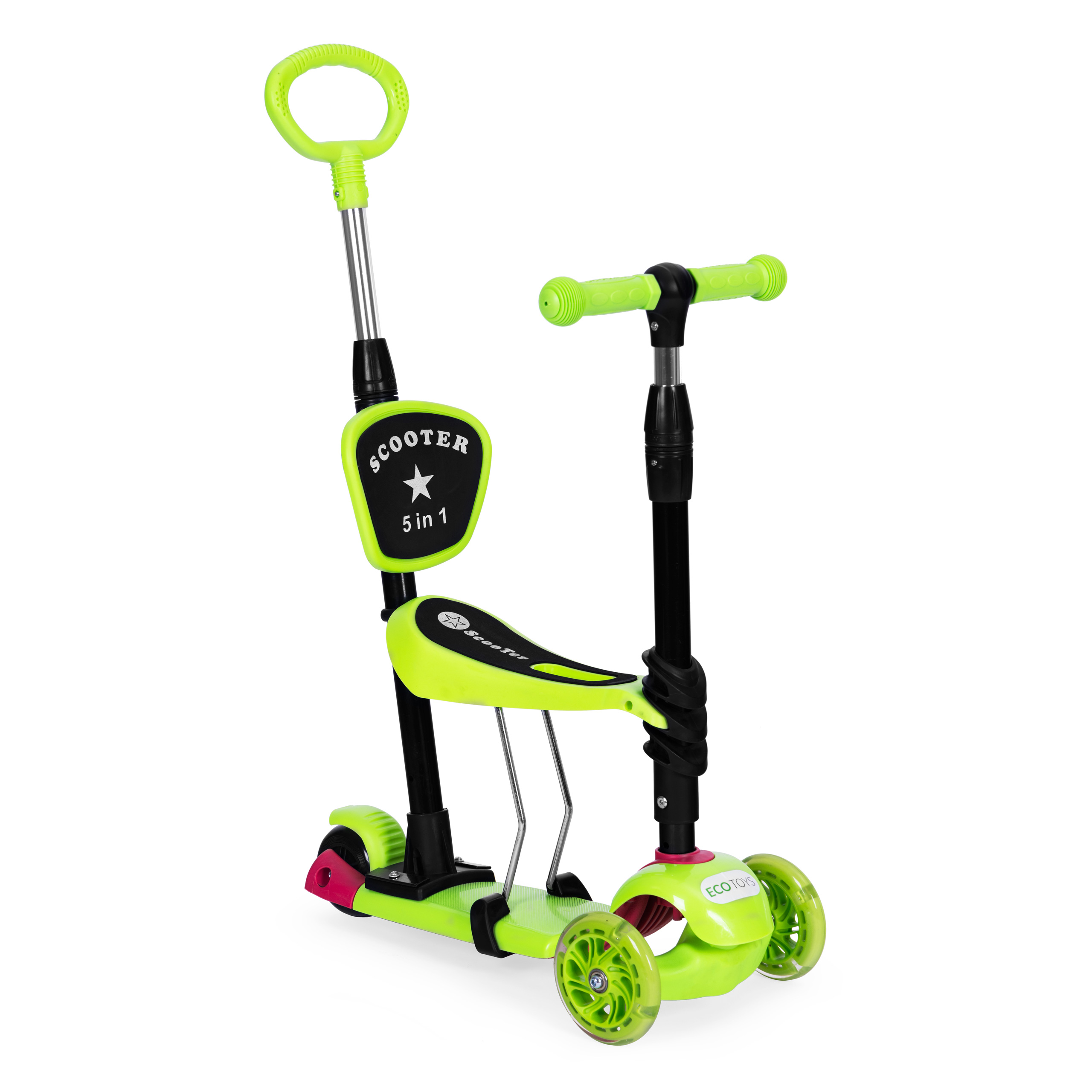 Triratis paspirtukas ecotoys 5in1, žalias