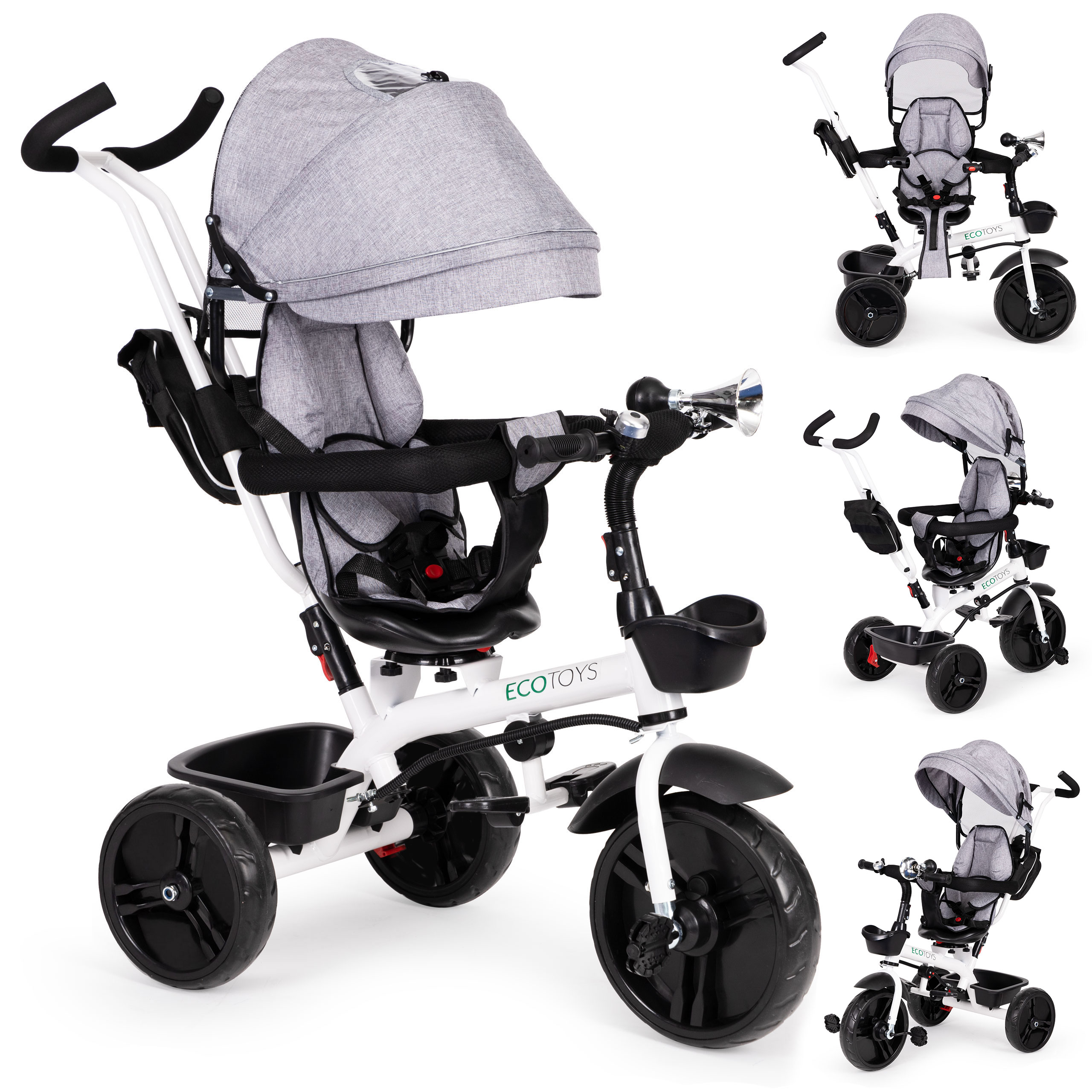 Ecotoys vaikiškas triratis su 360° besisukančia sėdyne