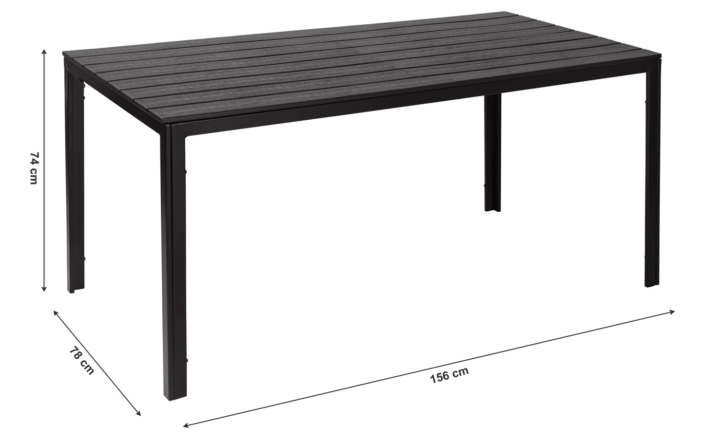 6 vietų sodo stalas 156x78 cm polywood juodas