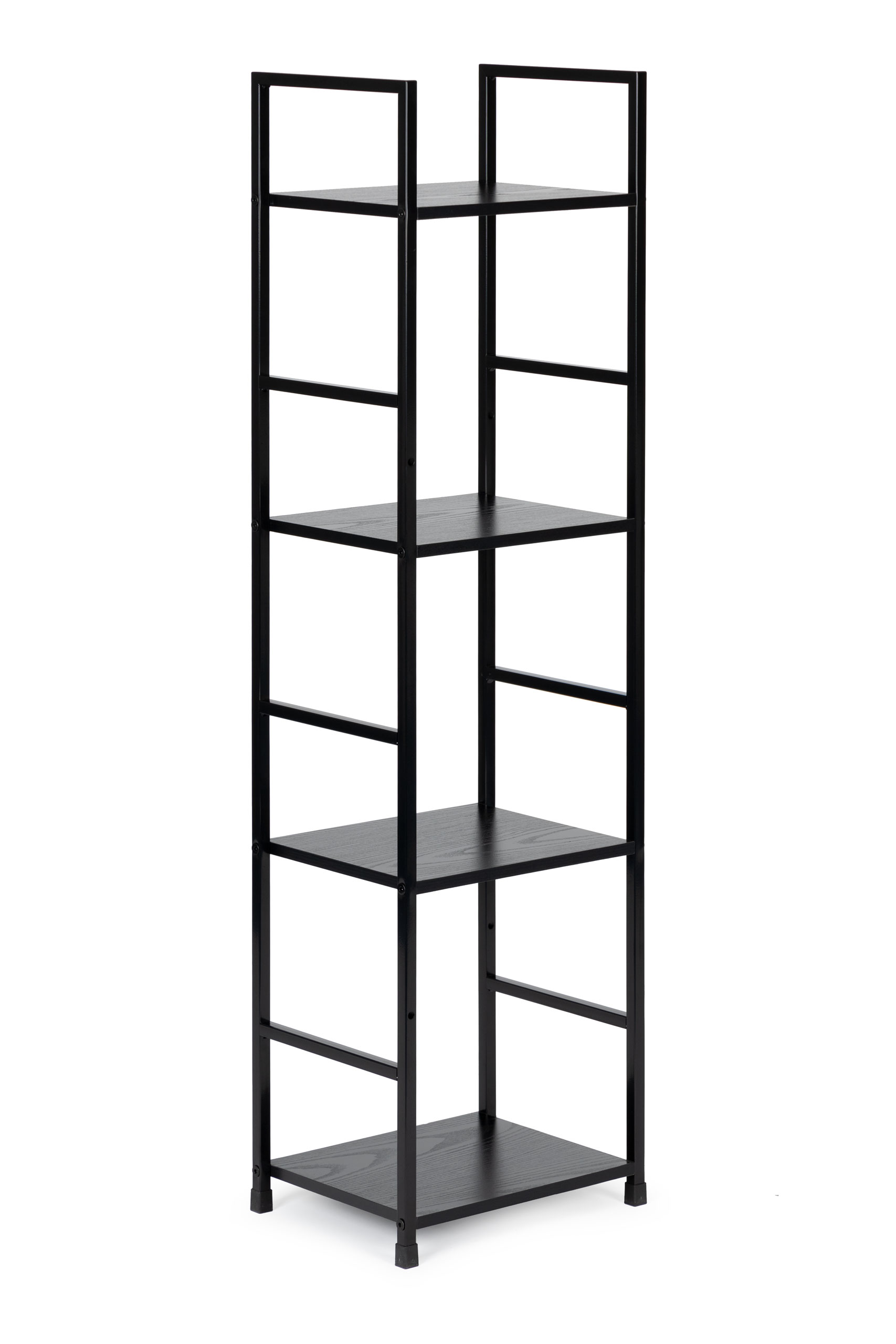 Moderni medinė lentyna, metaliniu rėmu loft, juoda