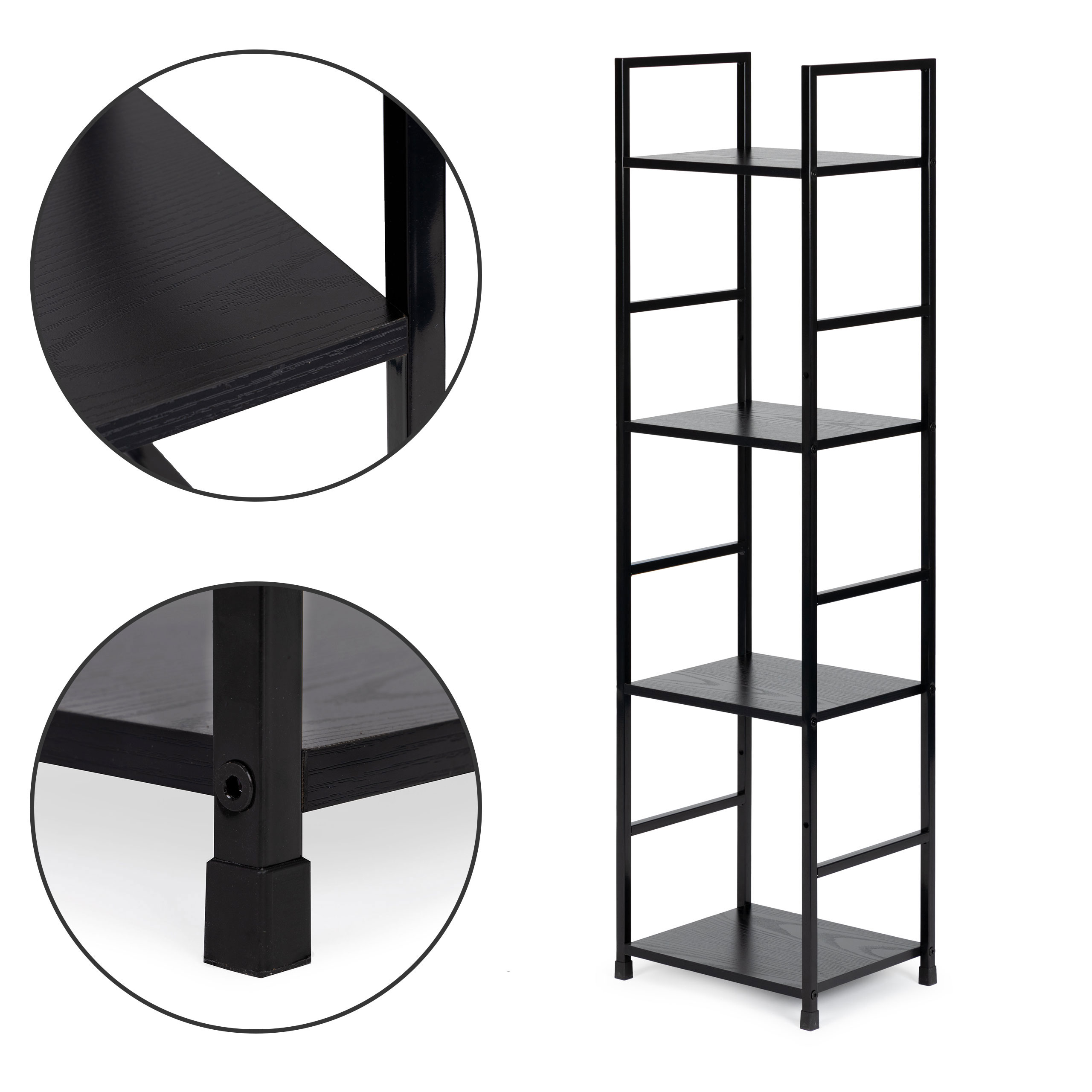 Moderni medinė lentyna, metaliniu rėmu loft, juoda