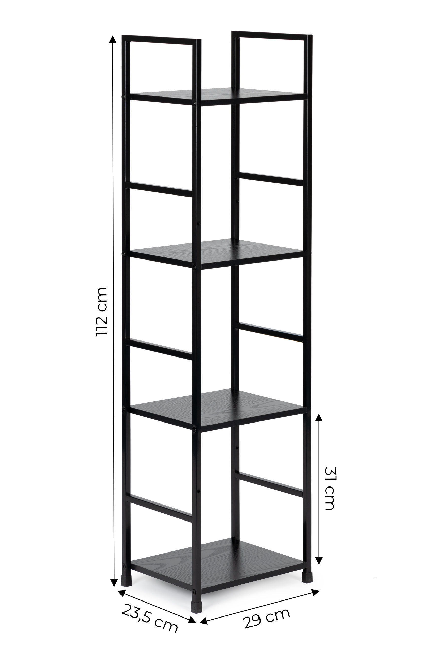 Moderni medinė lentyna, metaliniu rėmu loft, juoda