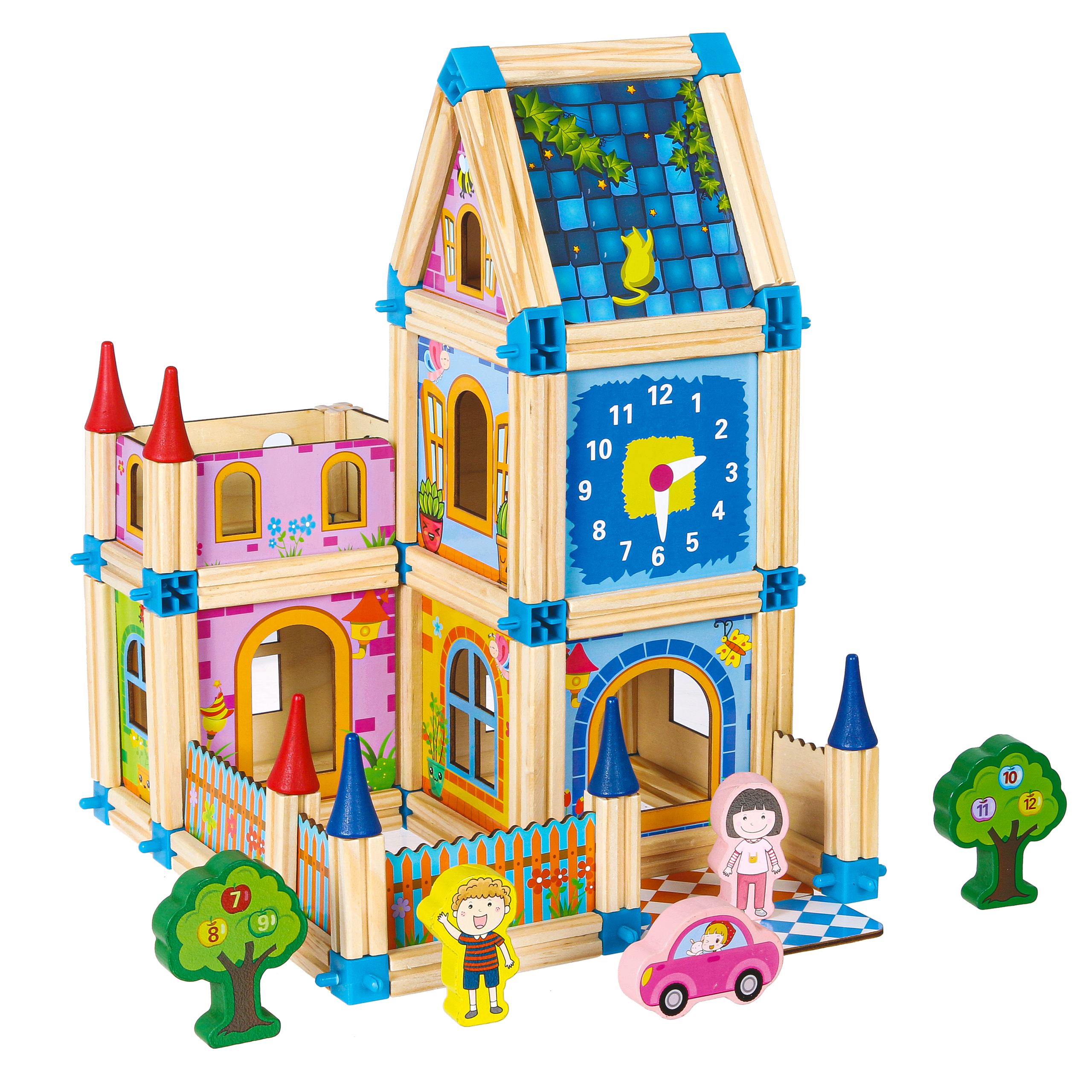 Medinis namo statybos rinkinys ecotoys, 128 vnt.