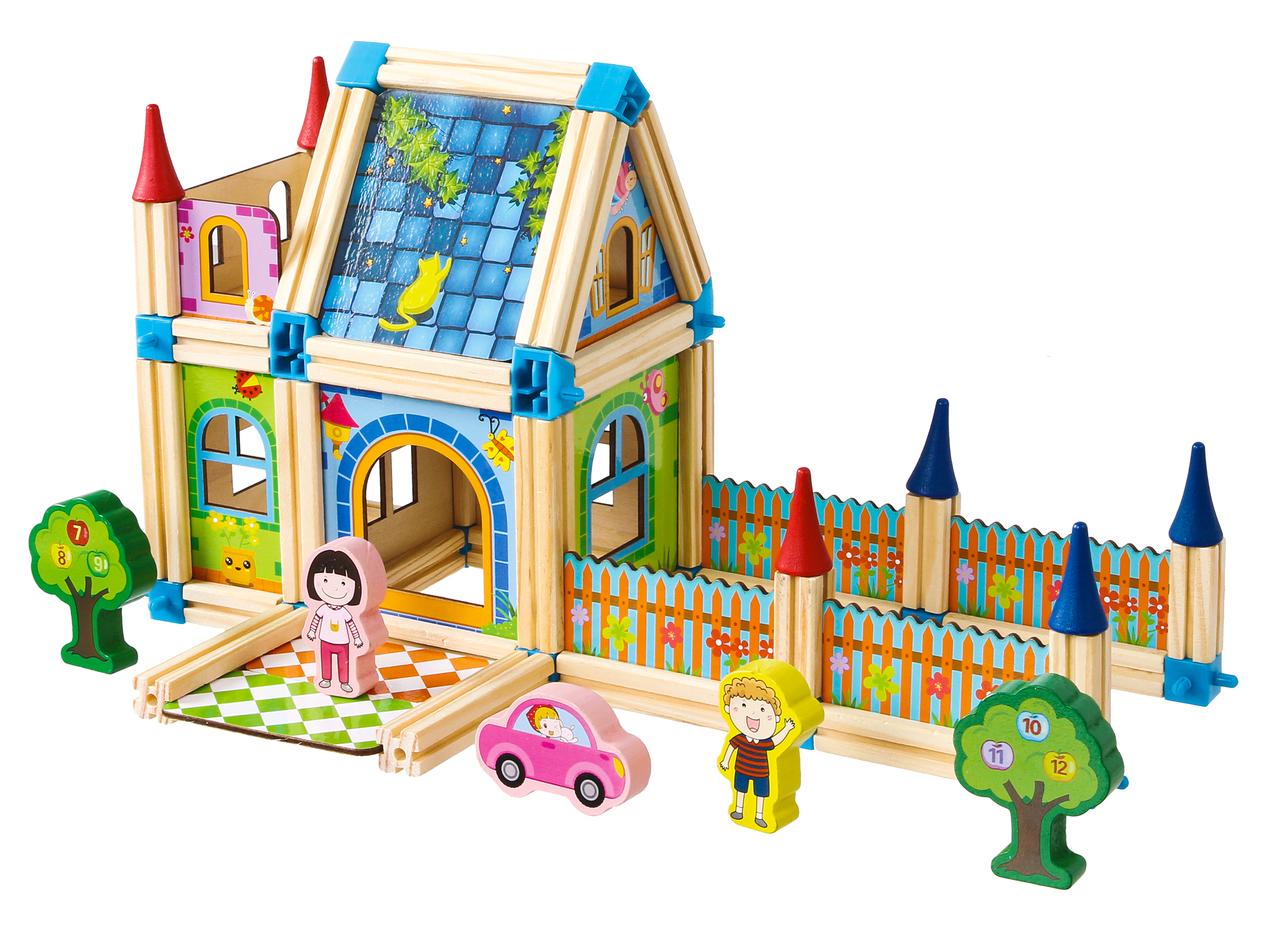 Medinis namo statybos rinkinys ecotoys, 128 vnt.