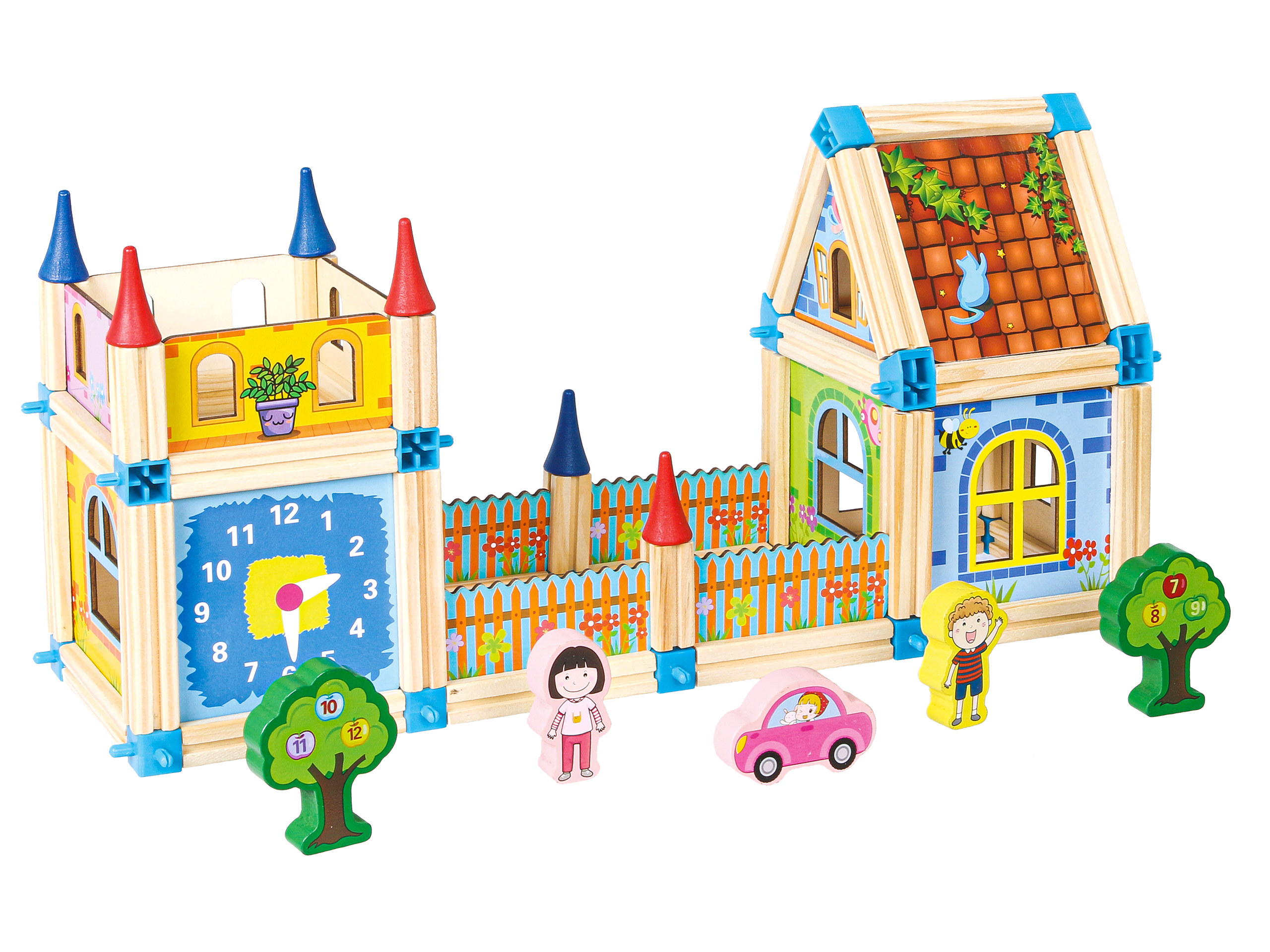 Medinis namo statybos rinkinys ecotoys, 128 vnt.