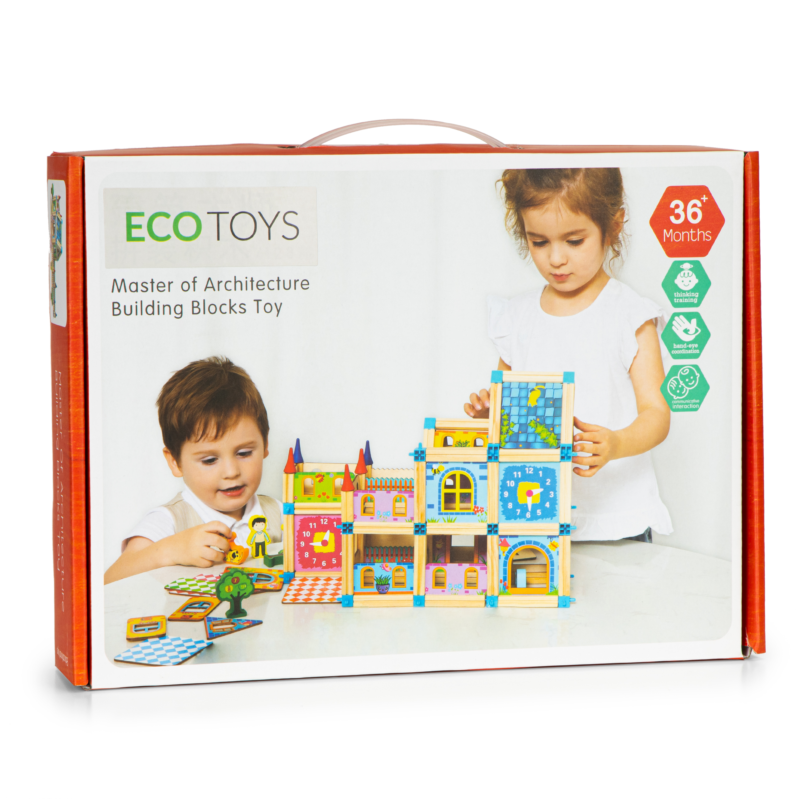 Medinis namo statybos rinkinys ecotoys, 128 vnt.