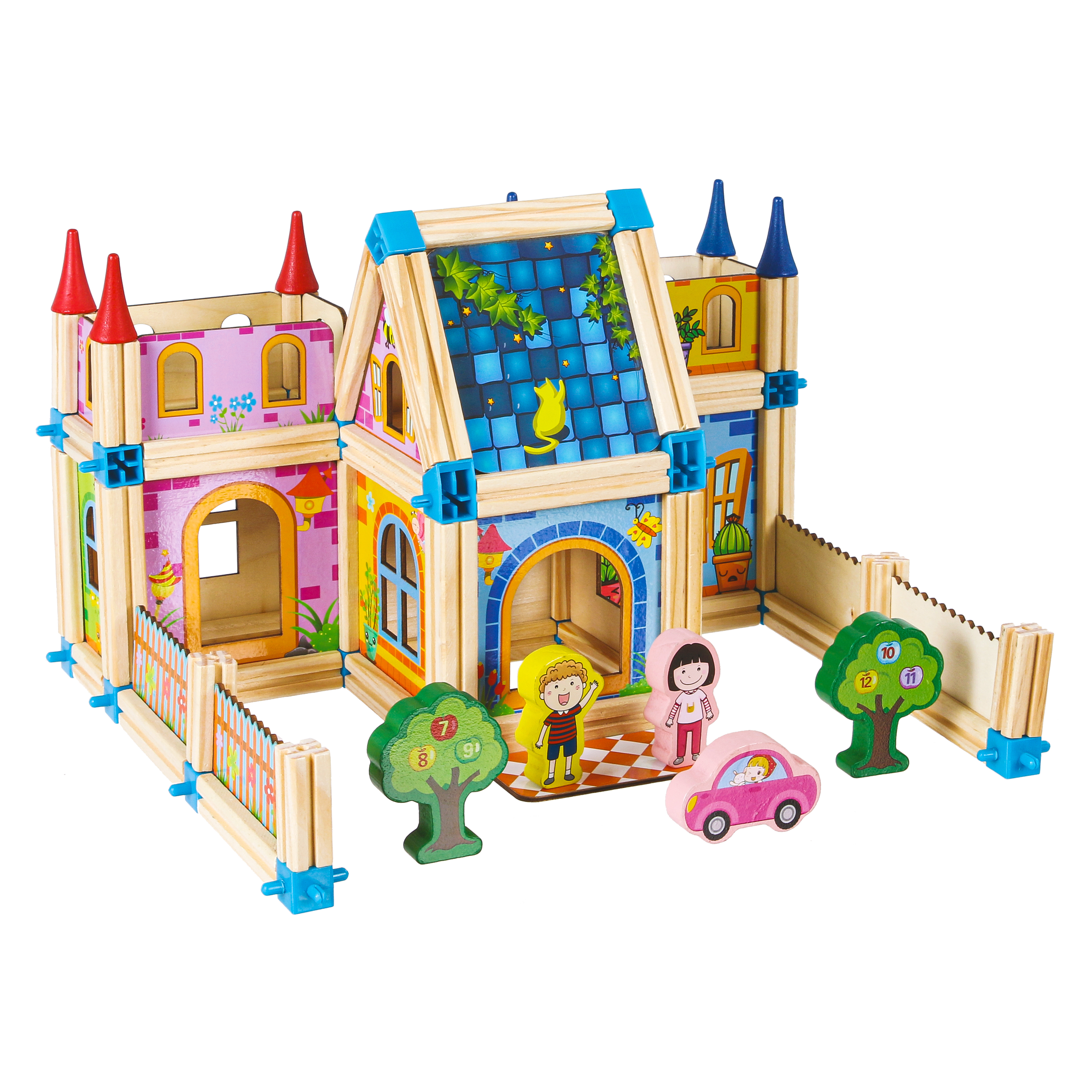 Medinis namo statybos rinkinys ecotoys, 128 vnt.