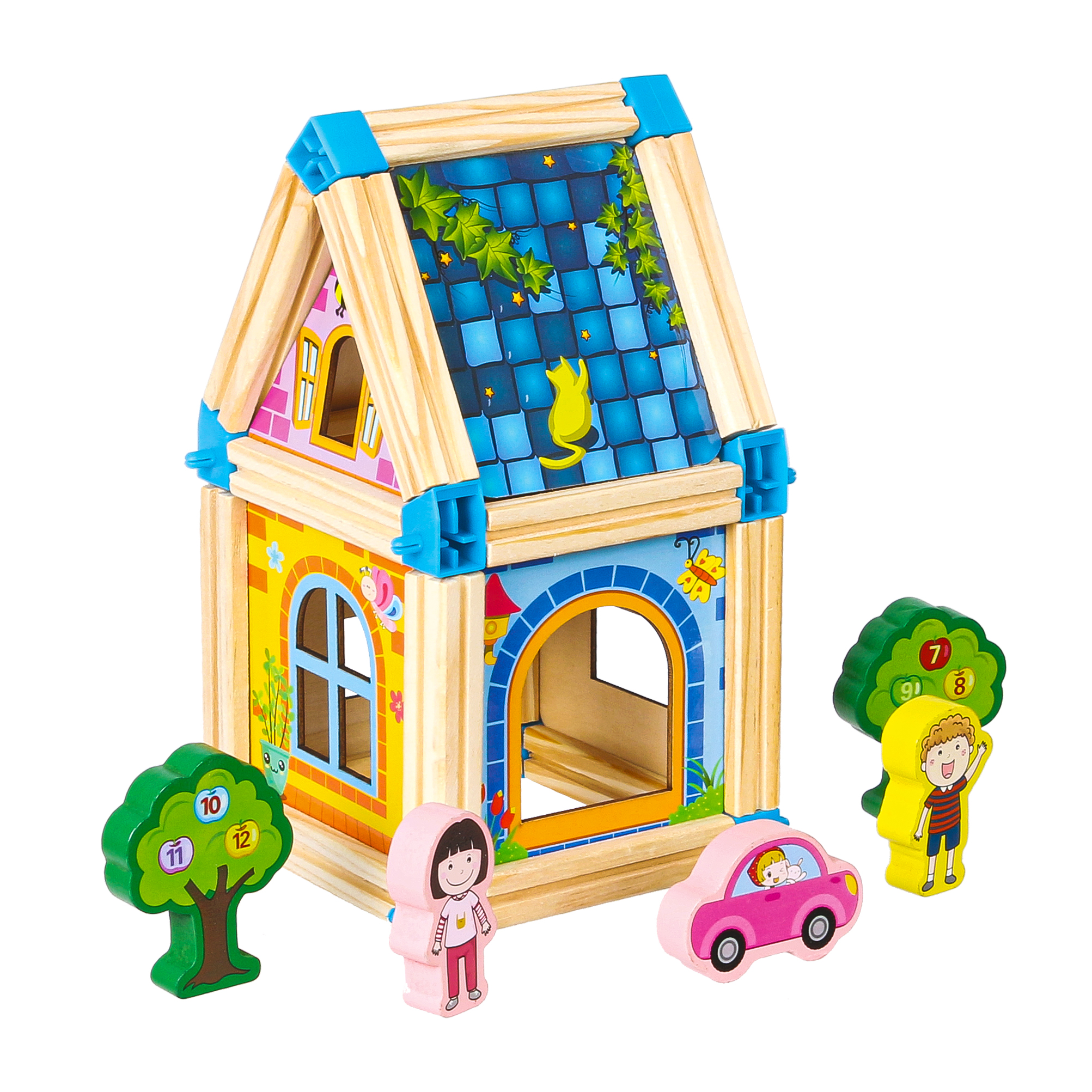 Medinis namo statybos rinkinys ecotoys, 128 vnt.