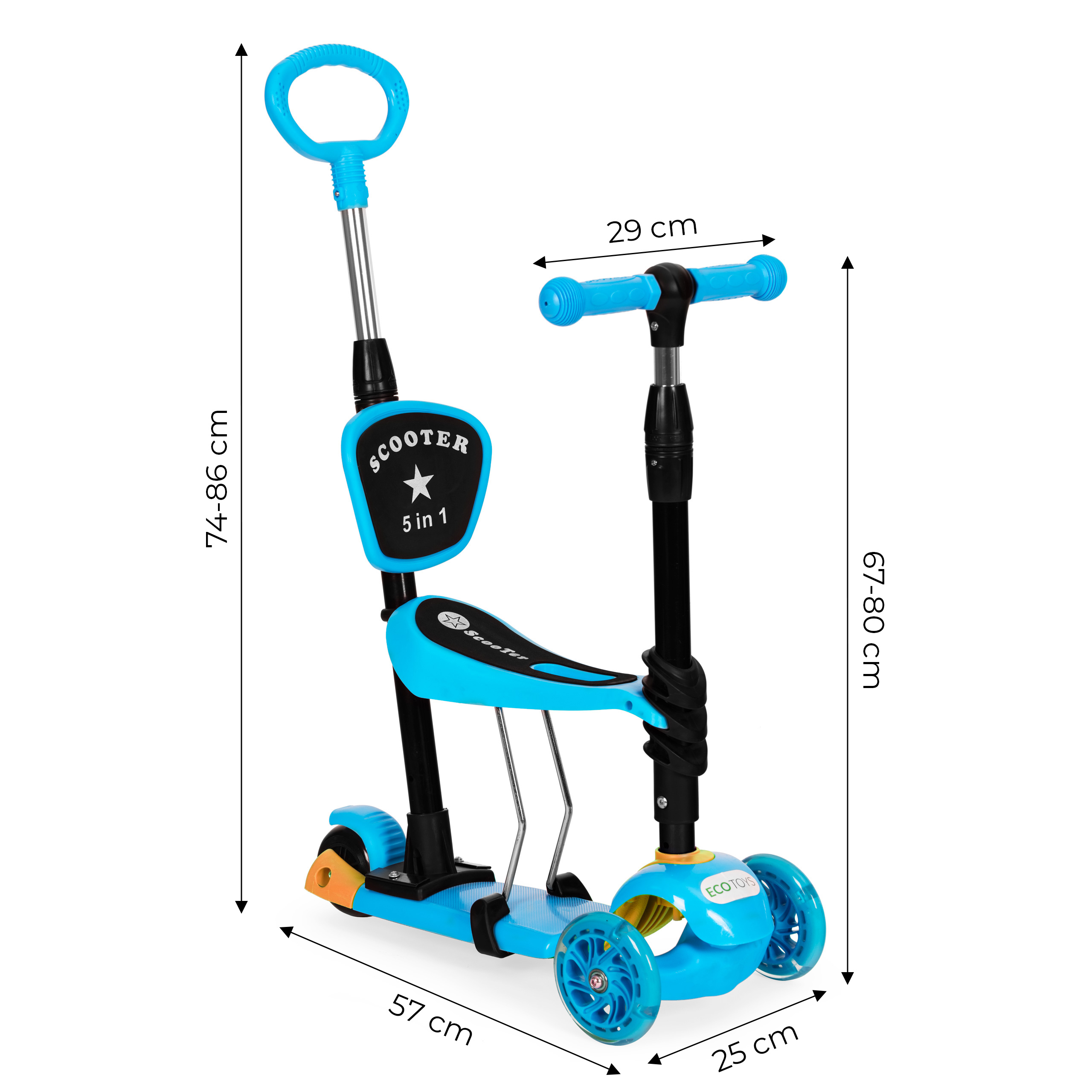 Triratis paspirtukas ecotoys 5in1, mėlynas