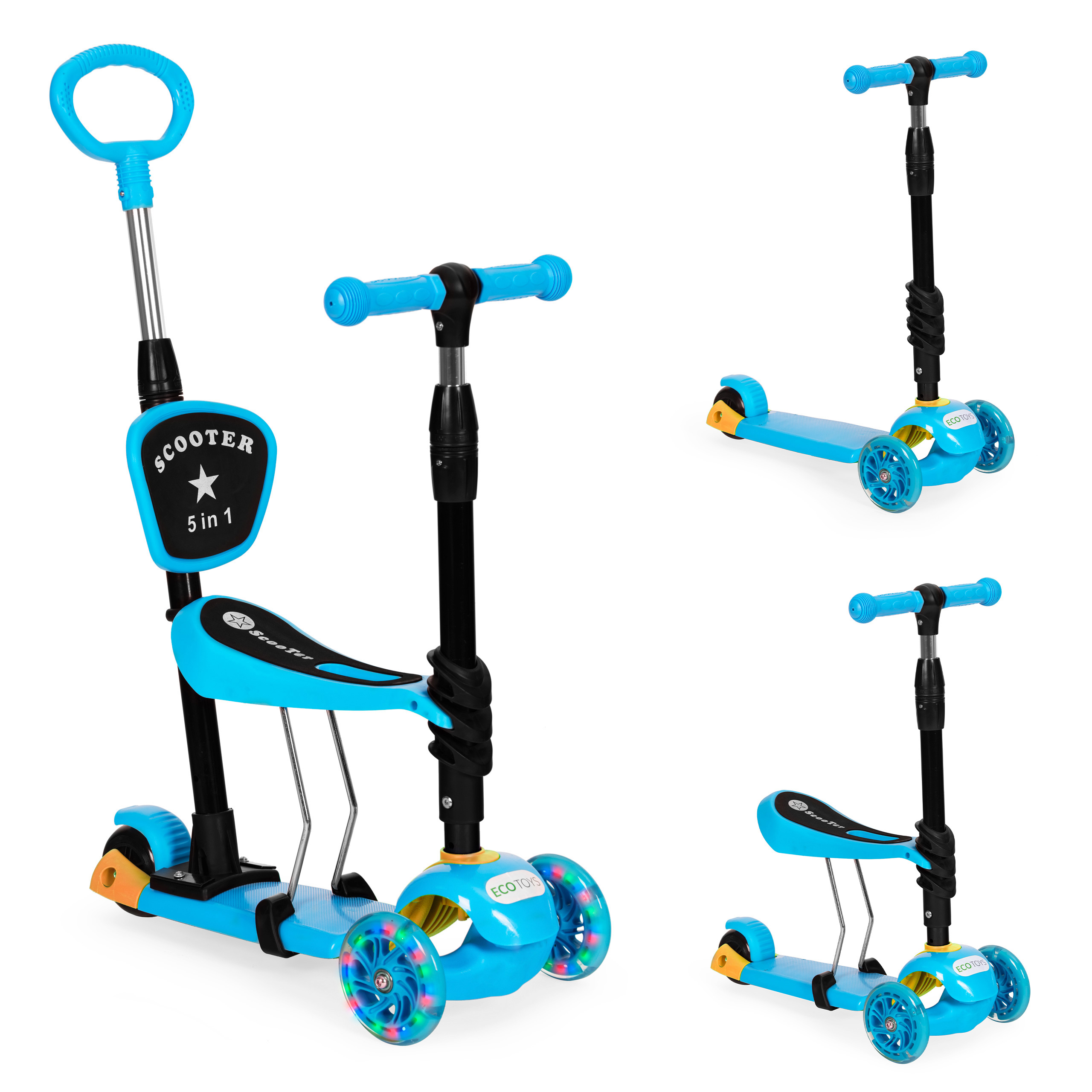 Triratis paspirtukas ecotoys 5in1, mėlynas