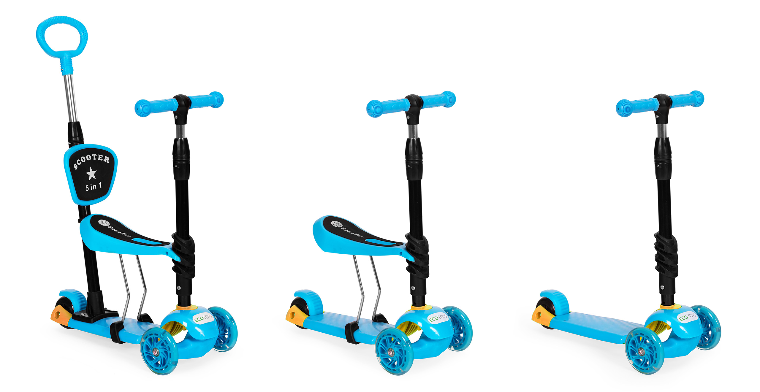 Triratis paspirtukas ecotoys 5in1, mėlynas