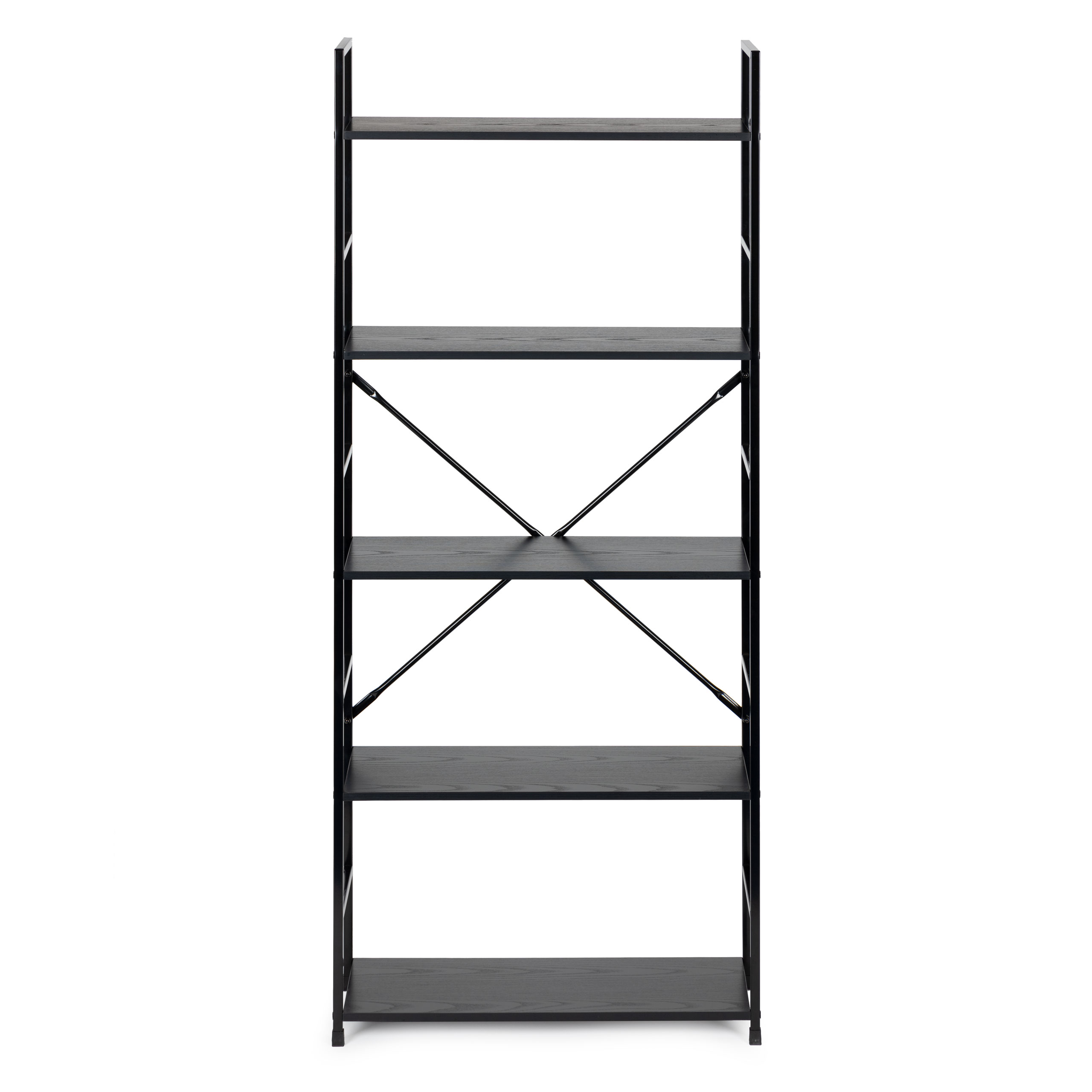 Plati lentyna loft, medinė 5 lentynos, juoda