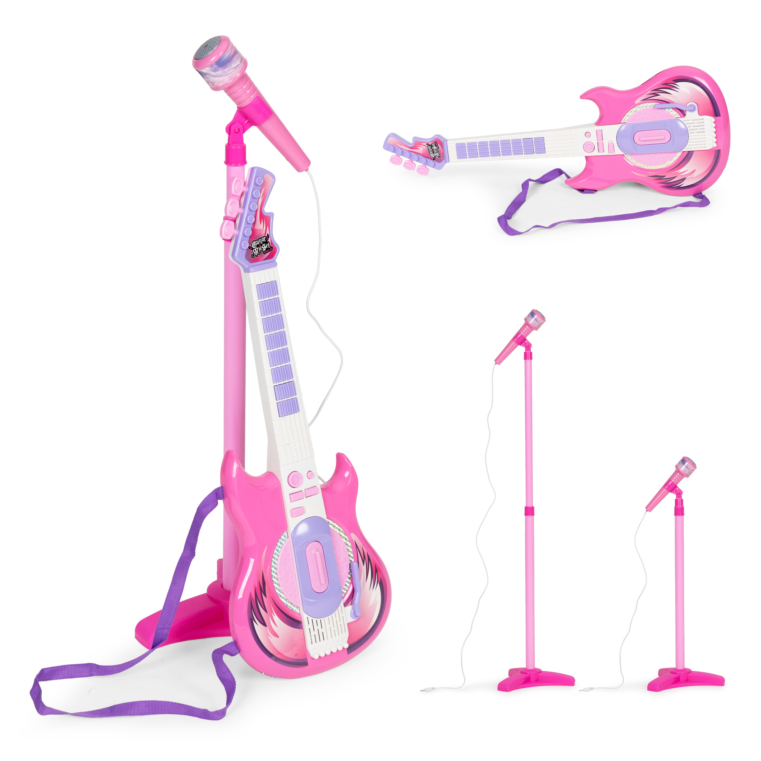 Elektrinė gitara su mikrofonu ir stovu vaikams