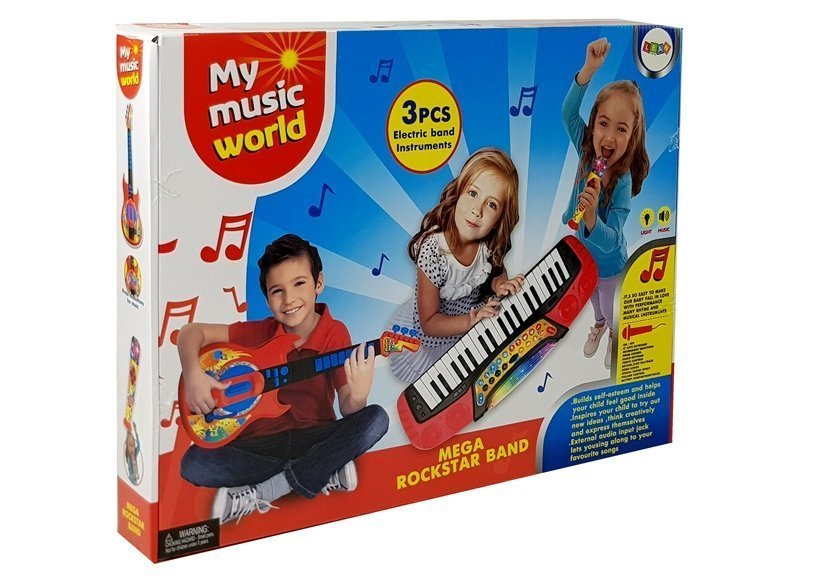 Muzikos rinkinys 3 in 1: gitara, klaviatūra, mikrofonas