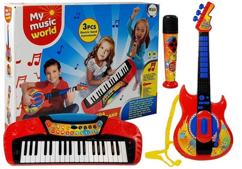 Muzikos rinkinys 3 in 1: gitara, klaviatūra, mikrofonas