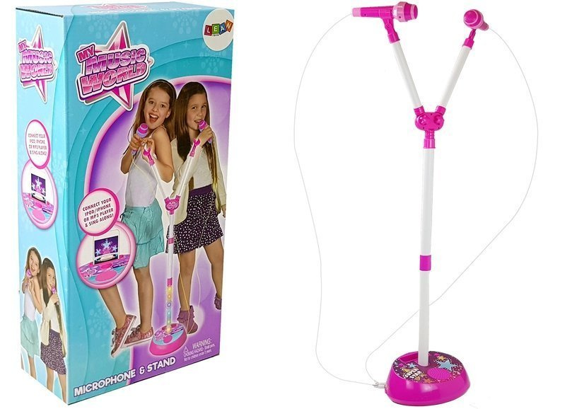 Dvigubas mikrofonas su stovu lean toys my music world, rožinis