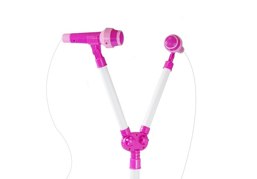 Dvigubas mikrofonas su stovu lean toys my music world, rožinis